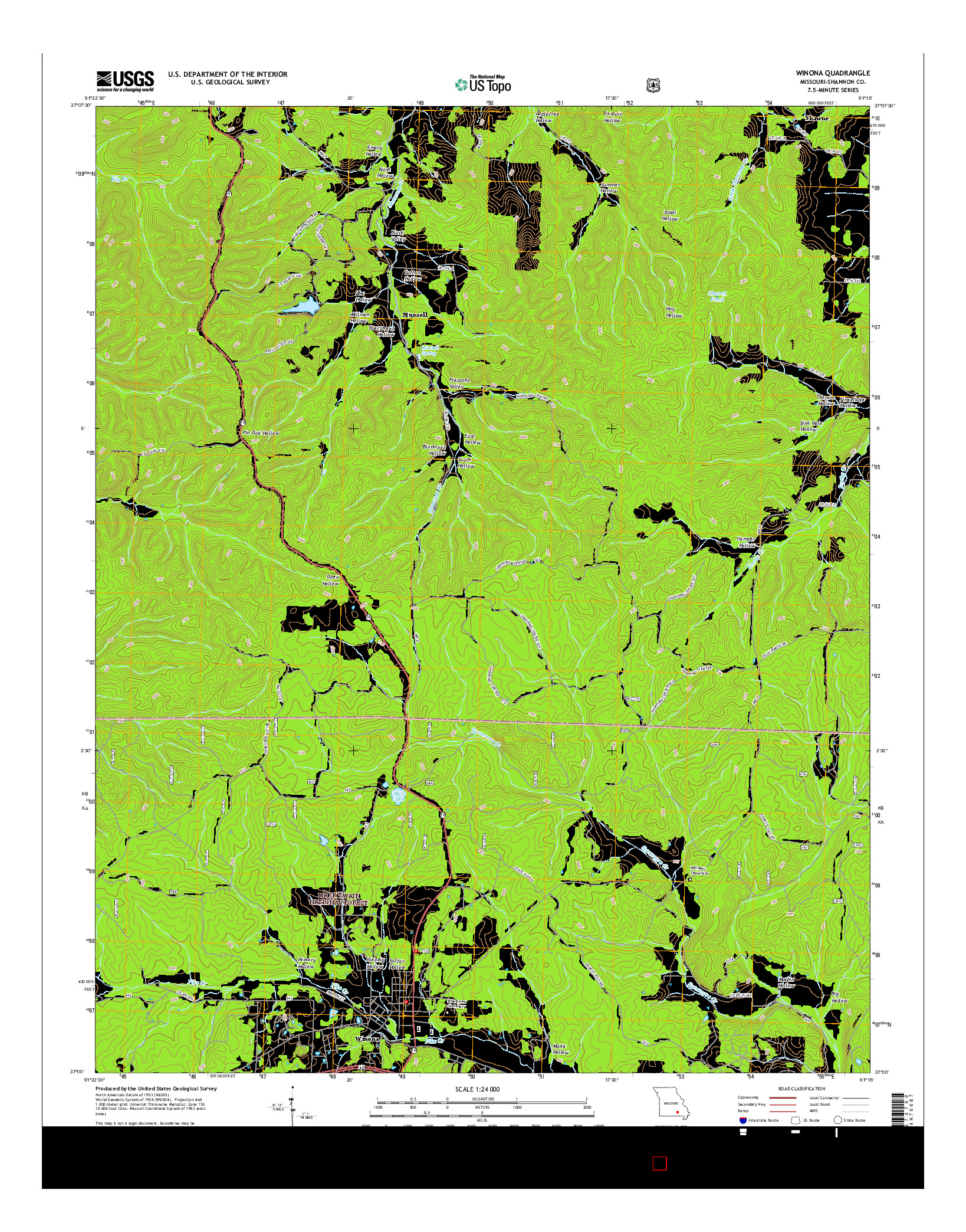 USGS US TOPO 7.5-MINUTE MAP FOR WINONA, MO 2015