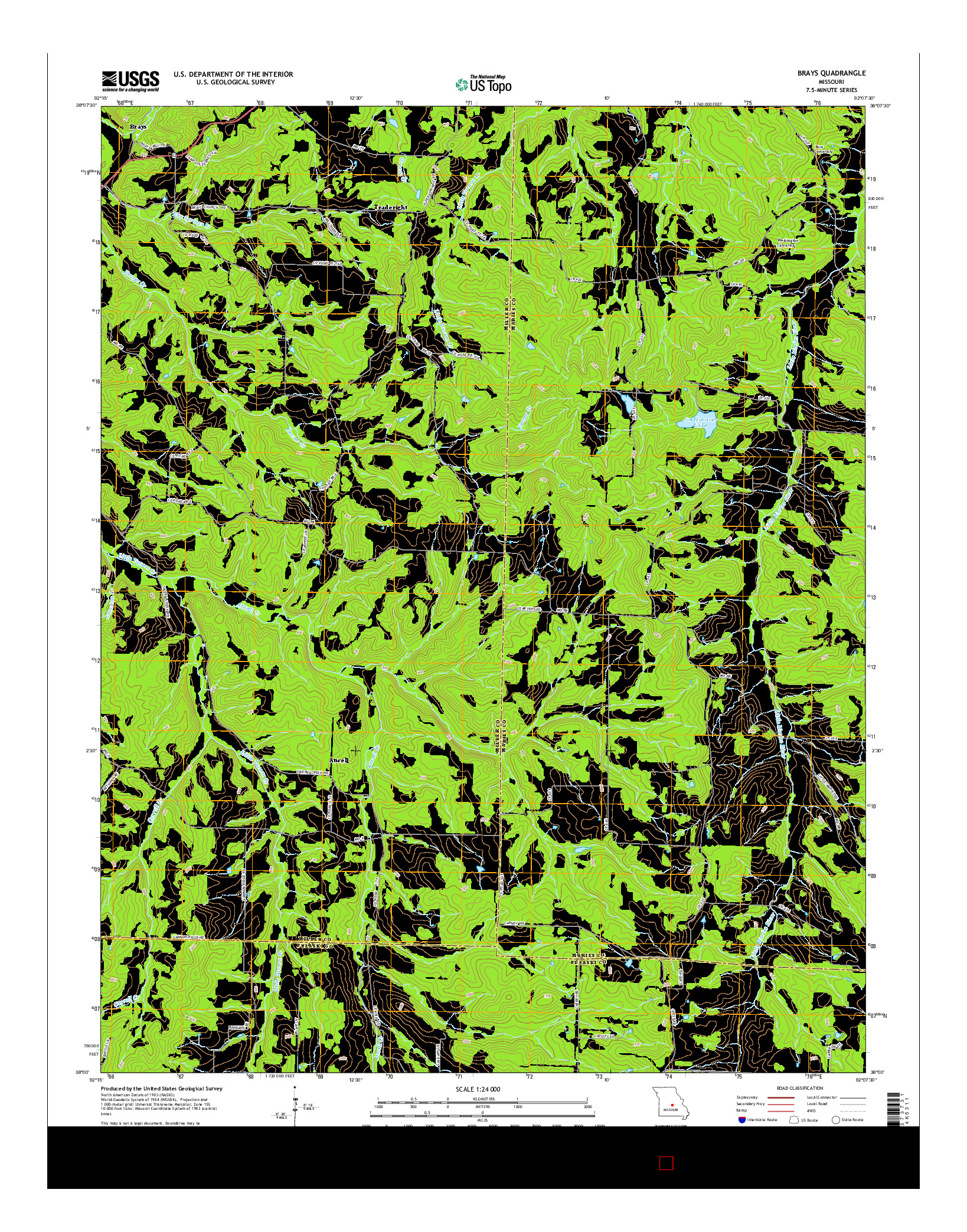 USGS US TOPO 7.5-MINUTE MAP FOR BRAYS, MO 2015