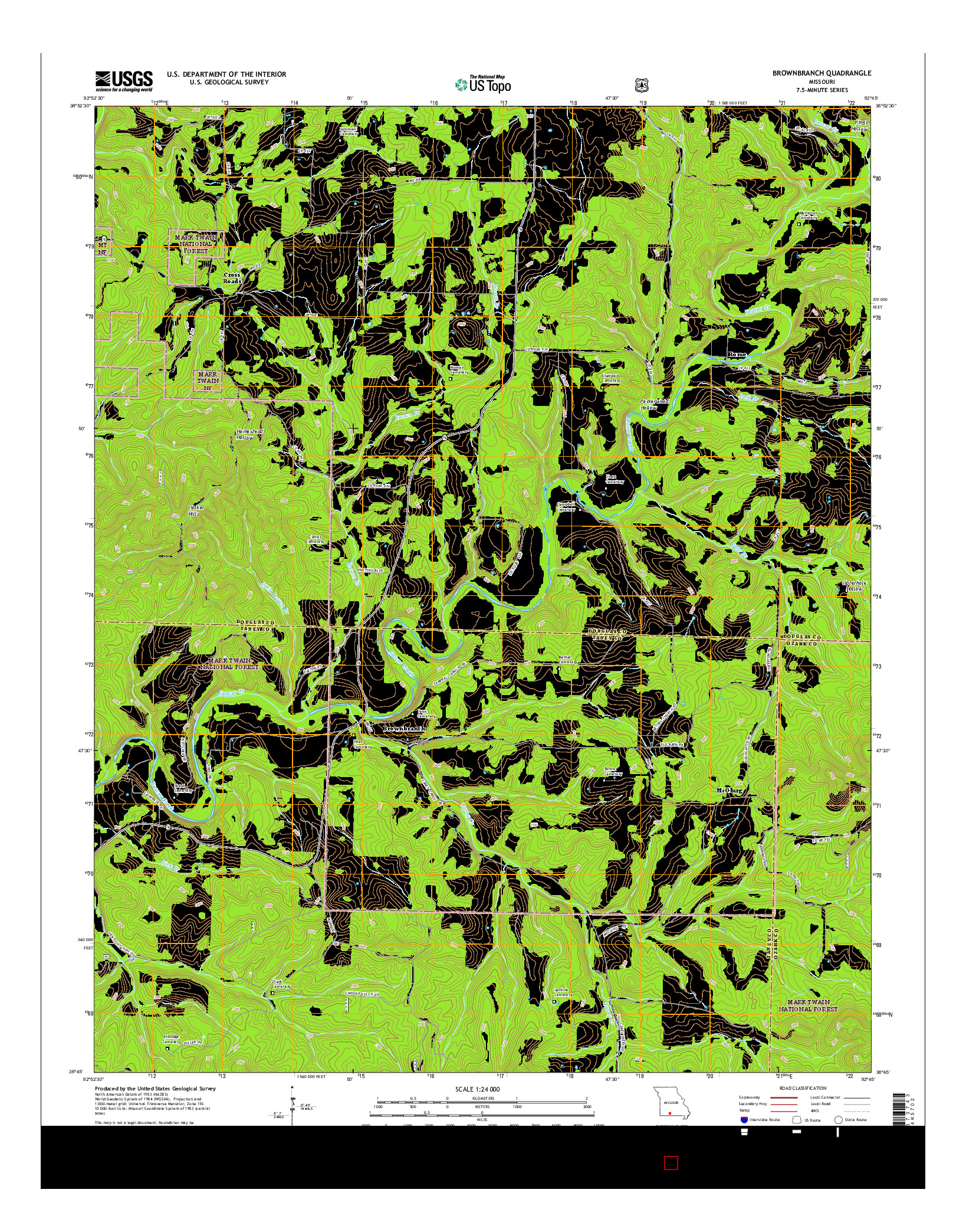 USGS US TOPO 7.5-MINUTE MAP FOR BROWNBRANCH, MO 2015