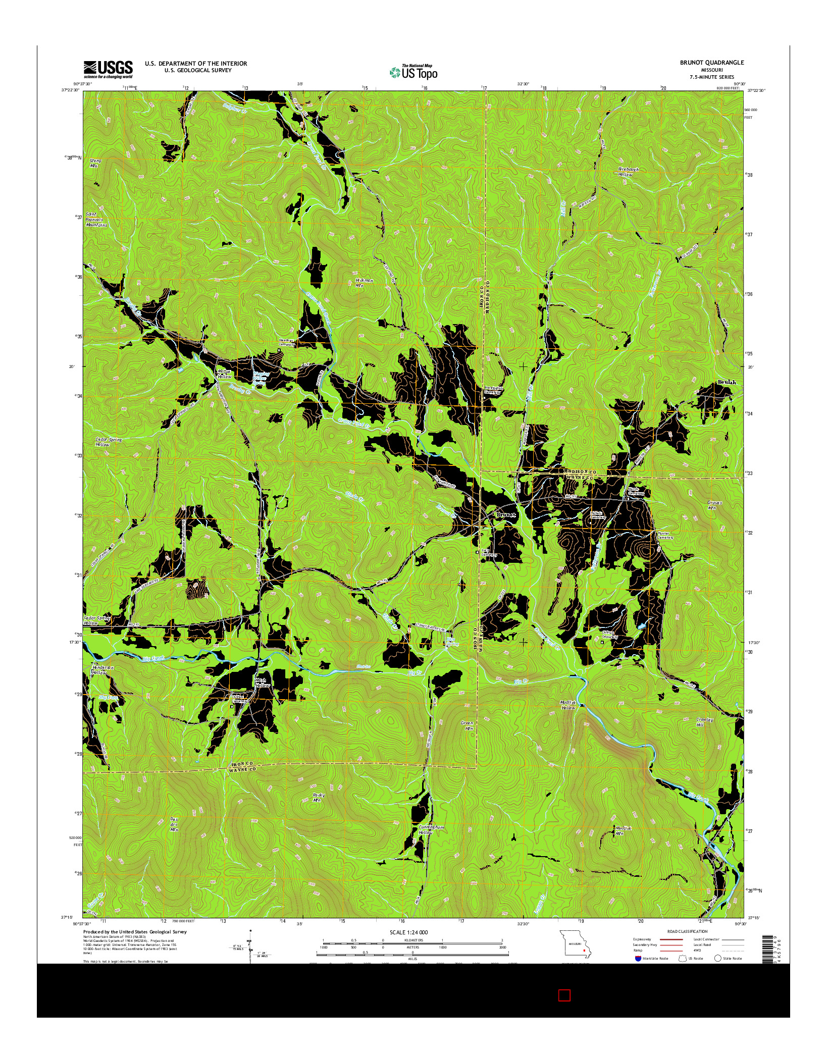 USGS US TOPO 7.5-MINUTE MAP FOR BRUNOT, MO 2015