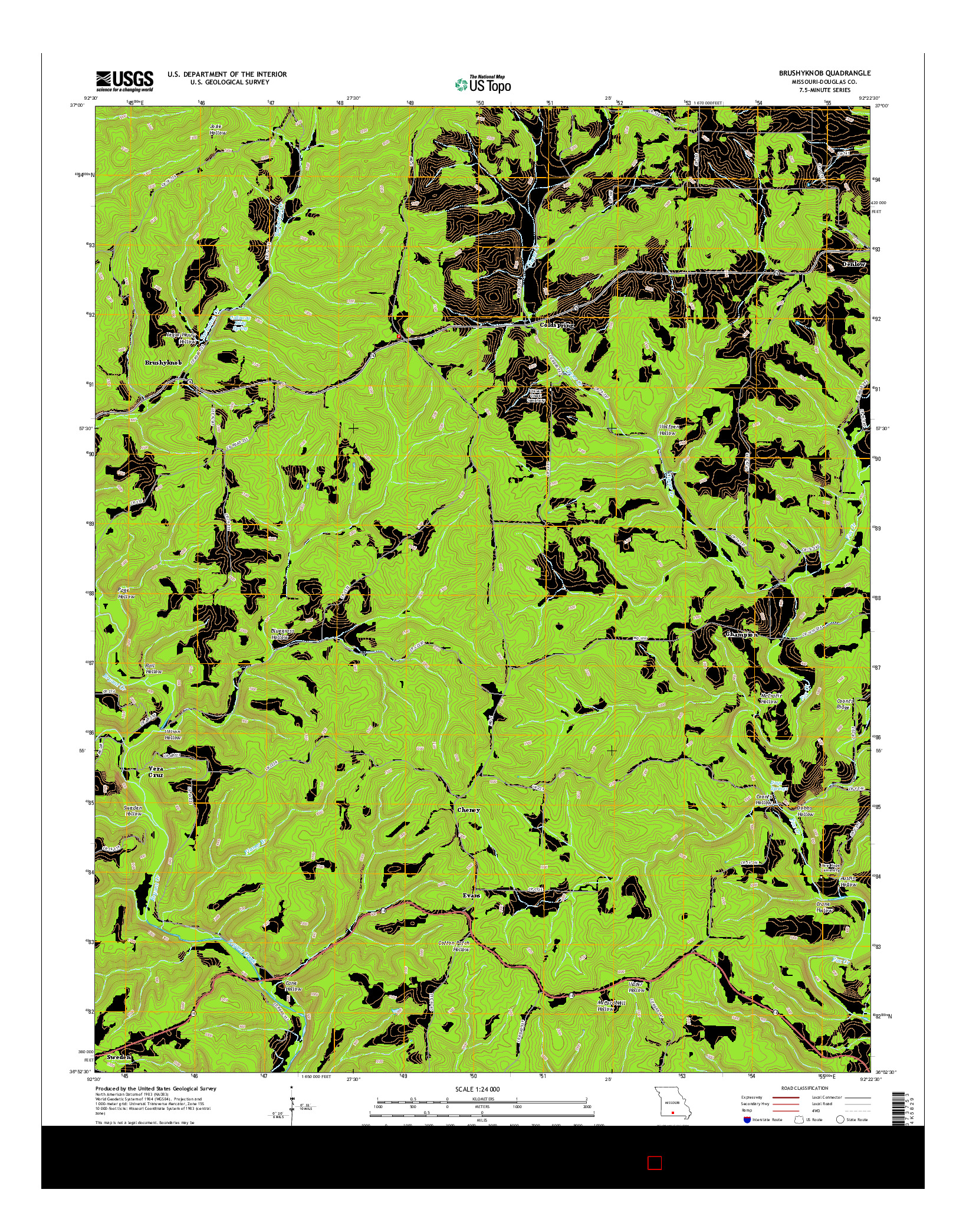 USGS US TOPO 7.5-MINUTE MAP FOR BRUSHYKNOB, MO 2015