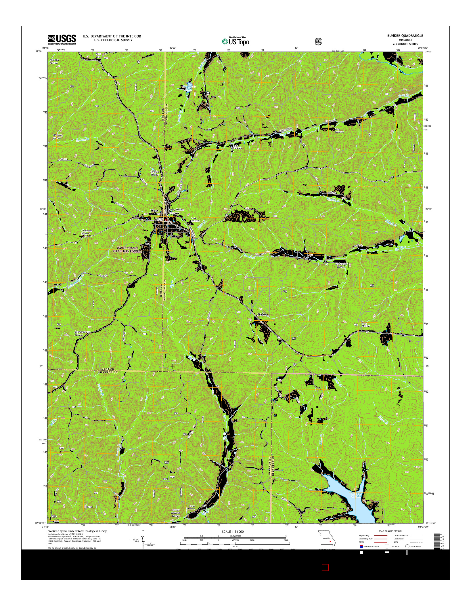 USGS US TOPO 7.5-MINUTE MAP FOR BUNKER, MO 2015
