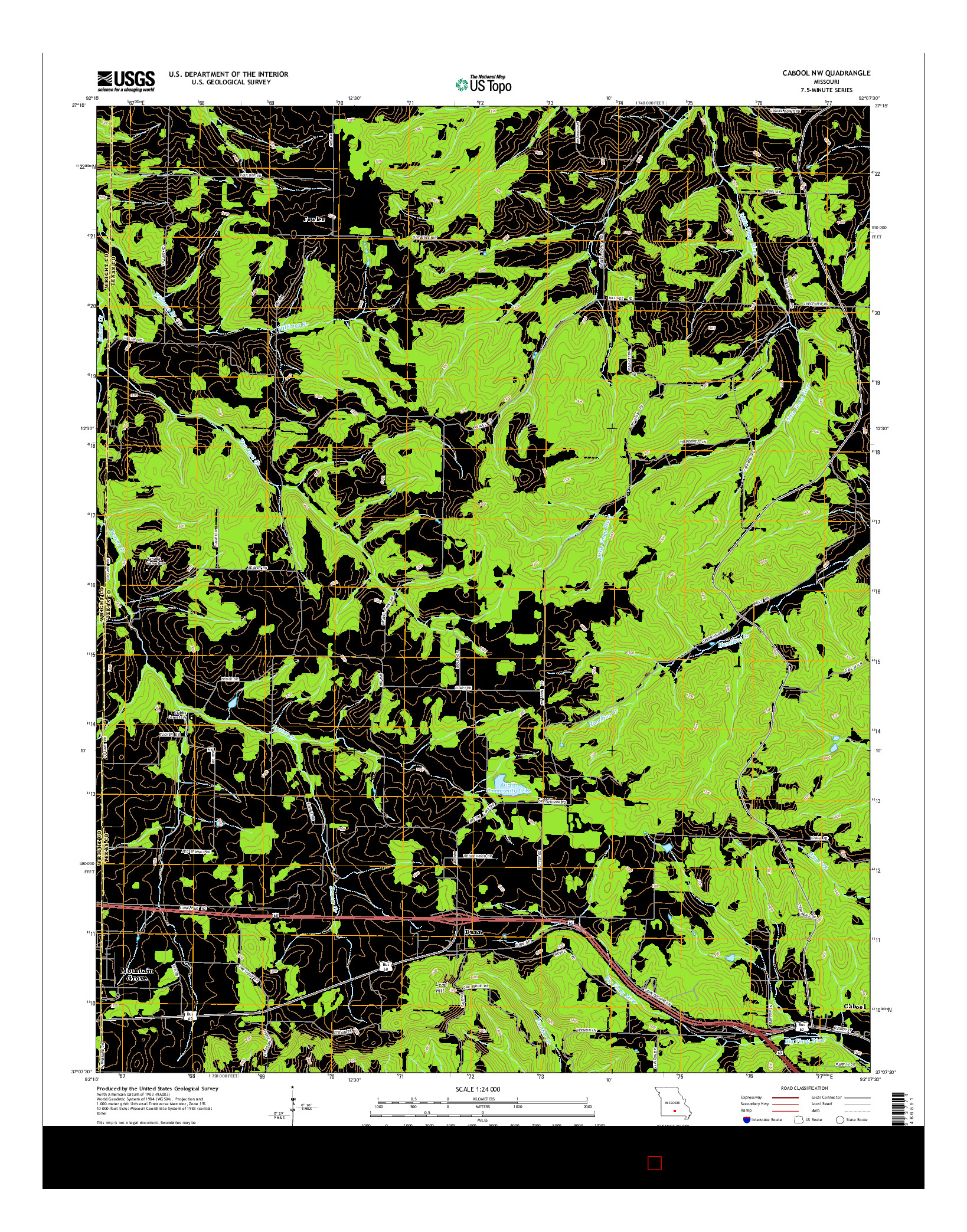 USGS US TOPO 7.5-MINUTE MAP FOR CABOOL NW, MO 2015