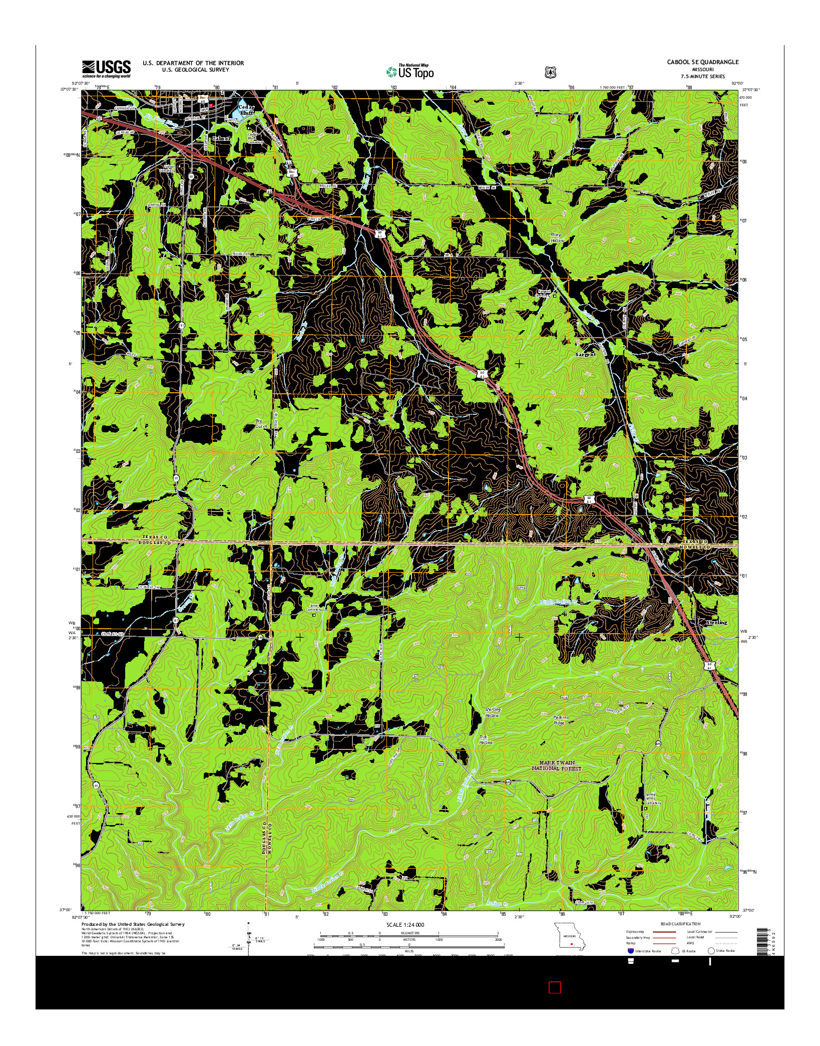 USGS US TOPO 7.5-MINUTE MAP FOR CABOOL SE, MO 2015