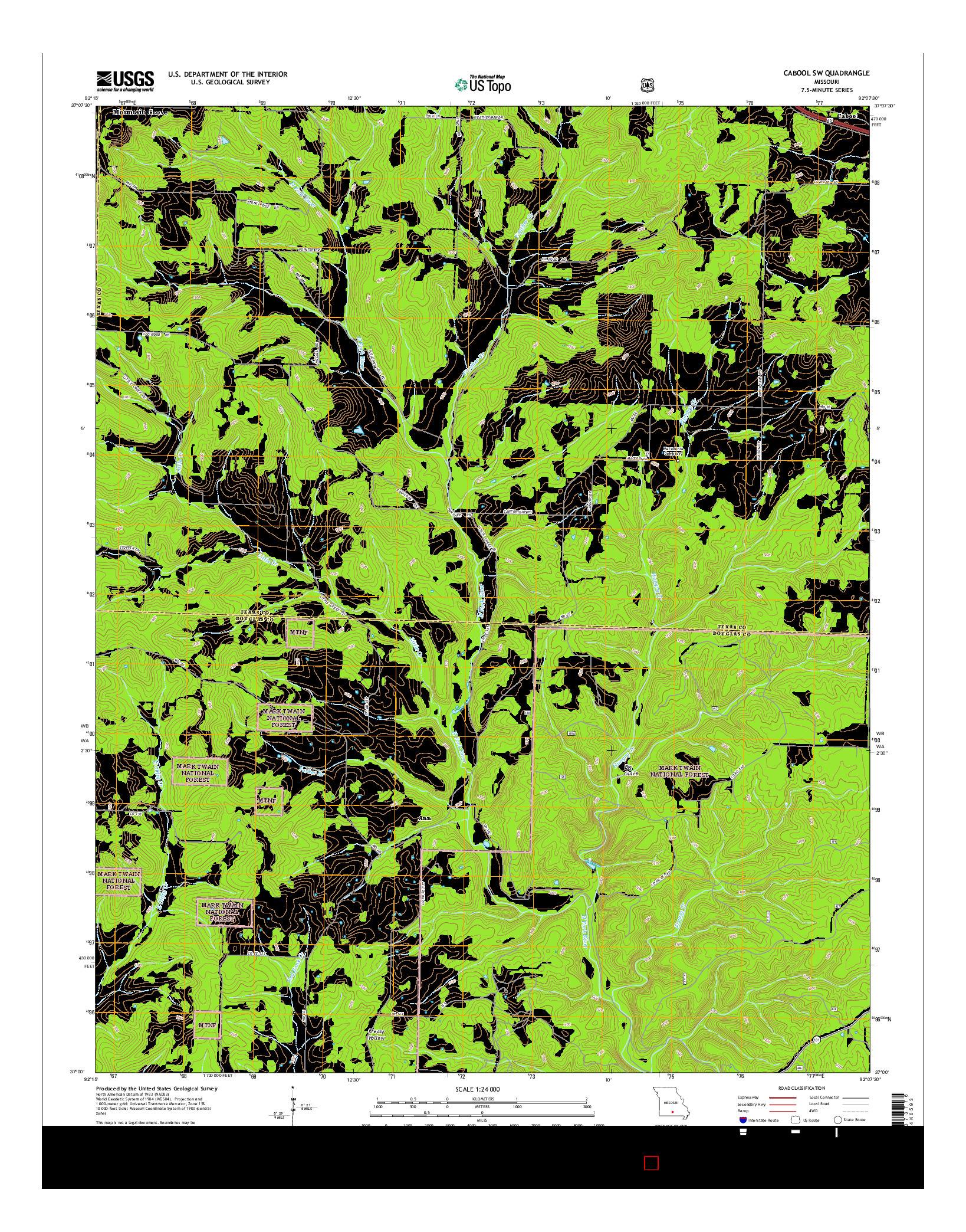 USGS US TOPO 7.5-MINUTE MAP FOR CABOOL SW, MO 2015