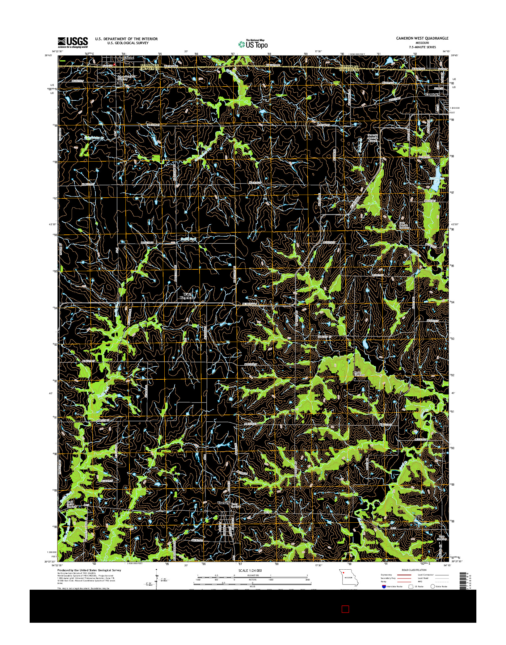 USGS US TOPO 7.5-MINUTE MAP FOR CAMERON WEST, MO 2015