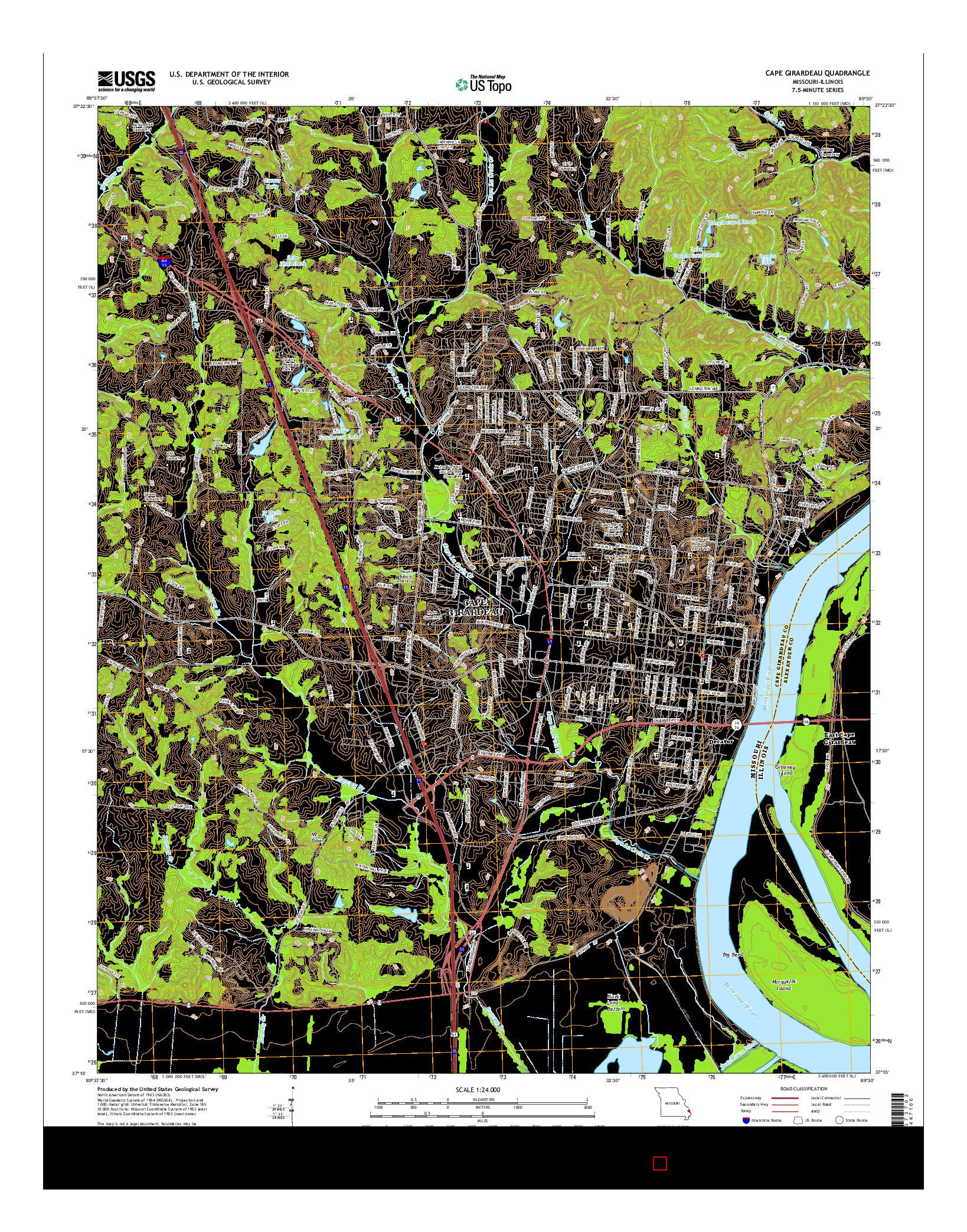 USGS US TOPO 7.5-MINUTE MAP FOR CAPE GIRARDEAU, MO-IL 2015