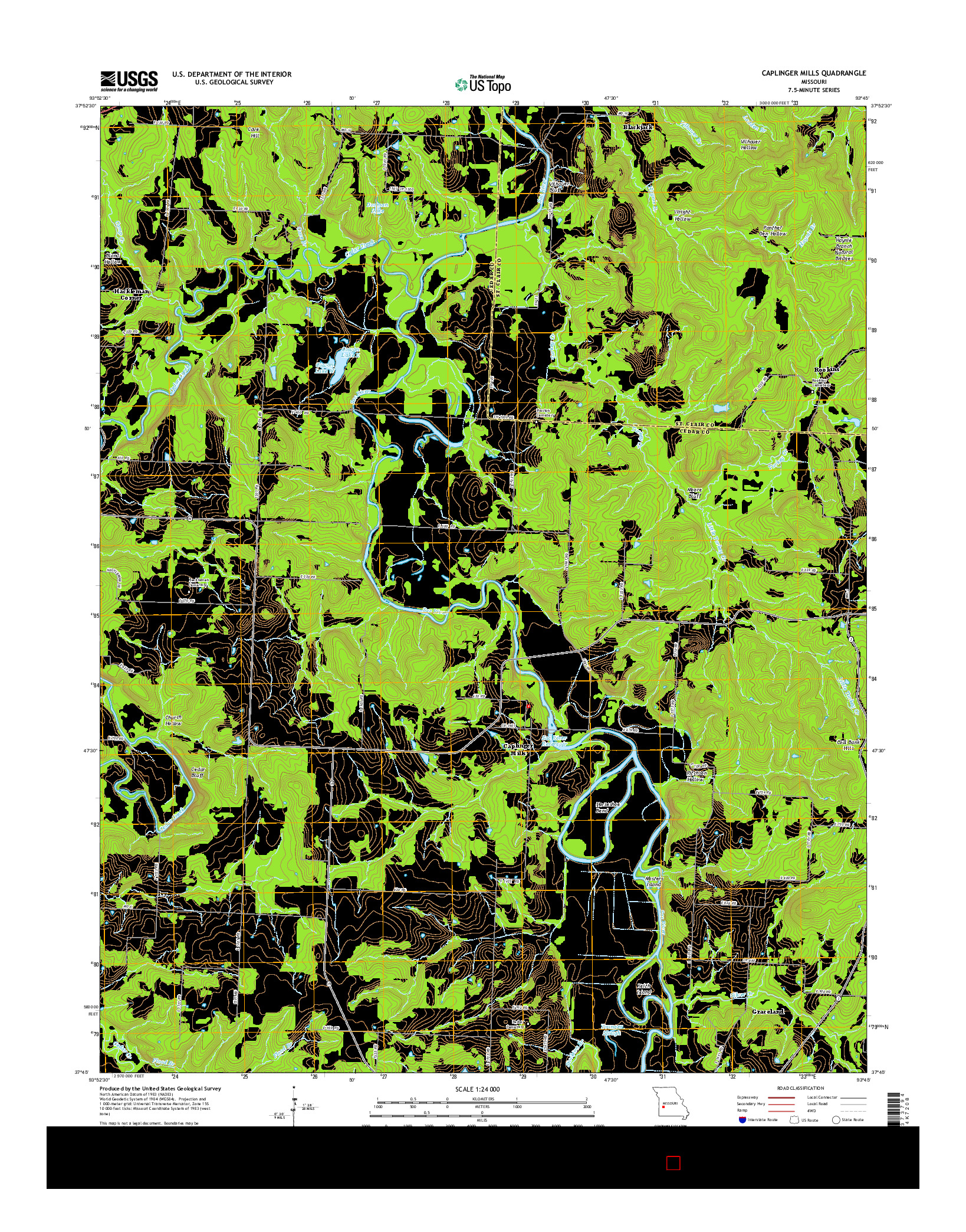 USGS US TOPO 7.5-MINUTE MAP FOR CAPLINGER MILLS, MO 2015