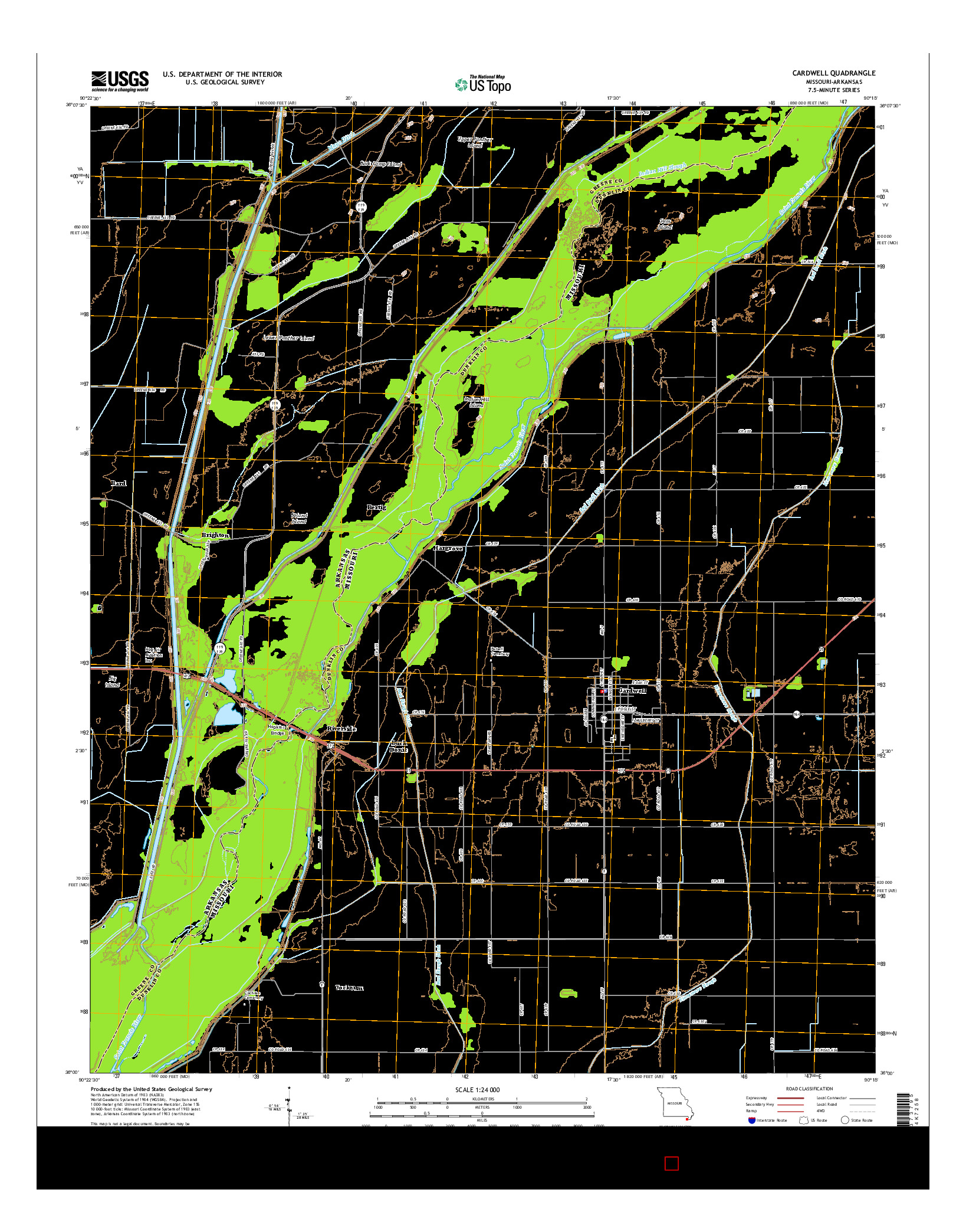 USGS US TOPO 7.5-MINUTE MAP FOR CARDWELL, MO-AR 2015