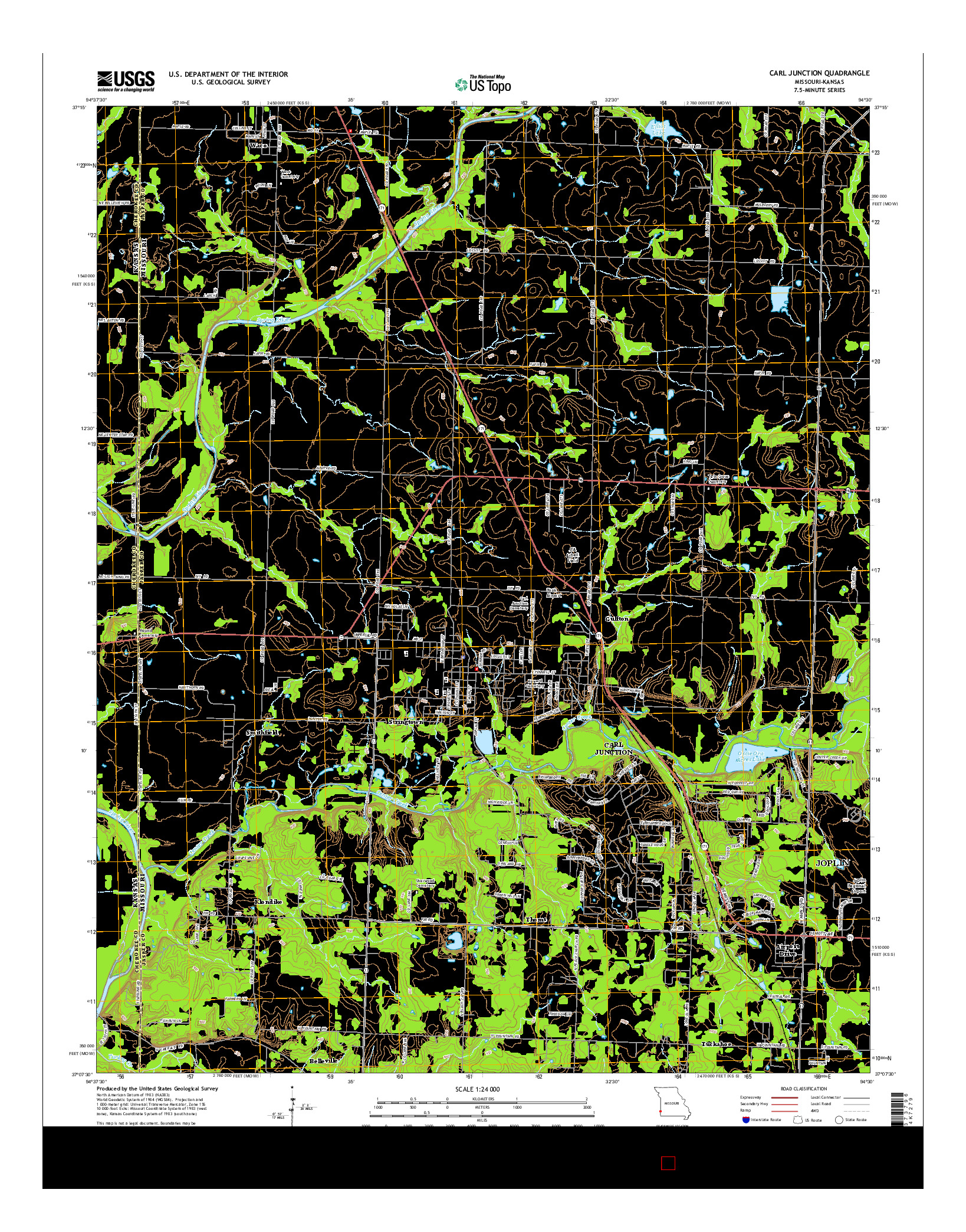 USGS US TOPO 7.5-MINUTE MAP FOR CARL JUNCTION, MO-KS 2015