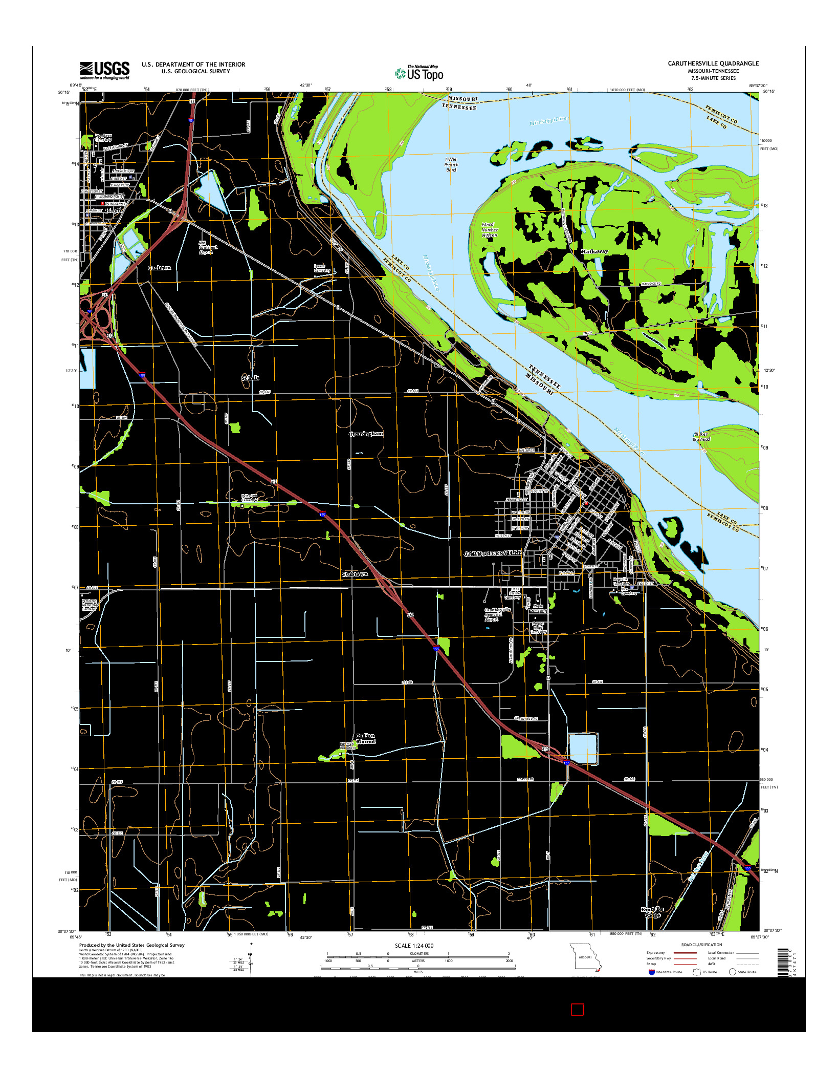 USGS US TOPO 7.5-MINUTE MAP FOR CARUTHERSVILLE, MO-TN 2015