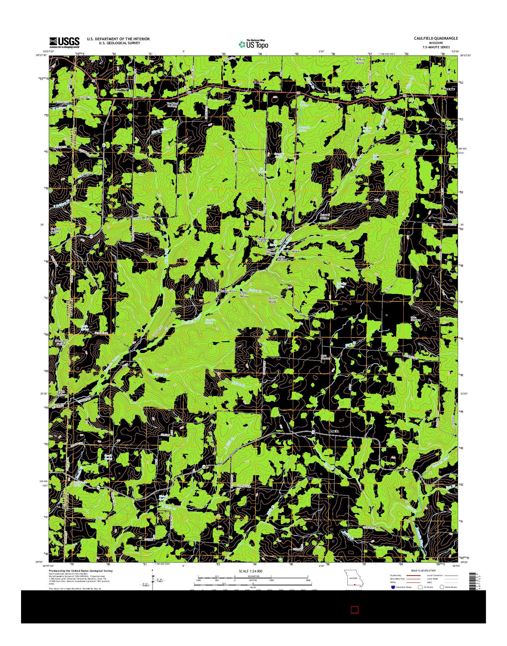 USGS US TOPO 7.5-MINUTE MAP FOR CAULFIELD, MO 2015