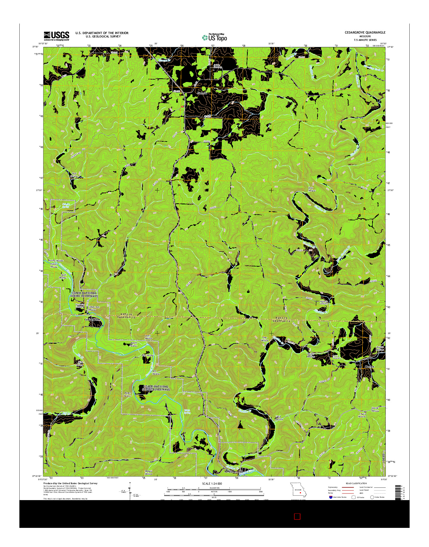 USGS US TOPO 7.5-MINUTE MAP FOR CEDARGROVE, MO 2015