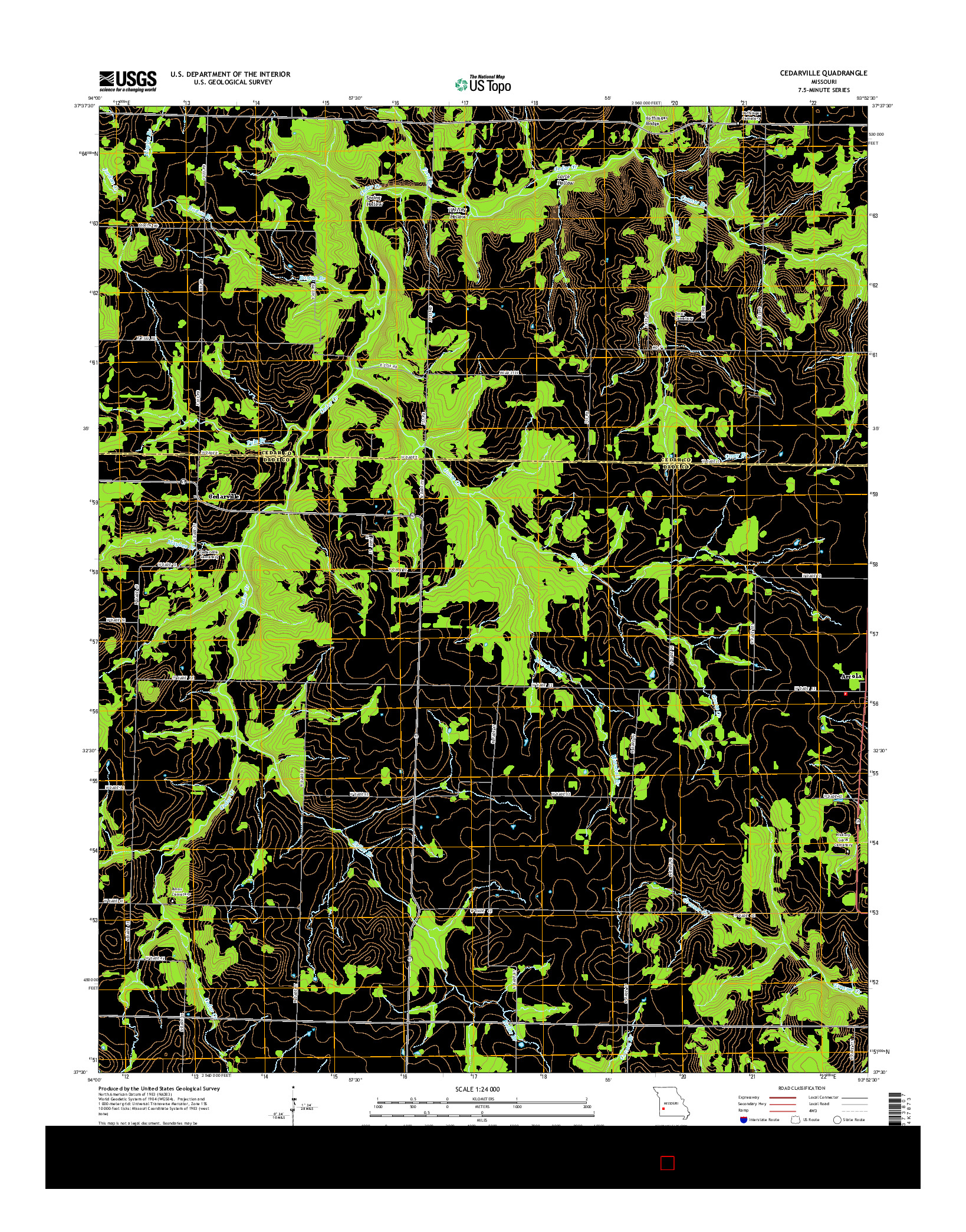 USGS US TOPO 7.5-MINUTE MAP FOR CEDARVILLE, MO 2015