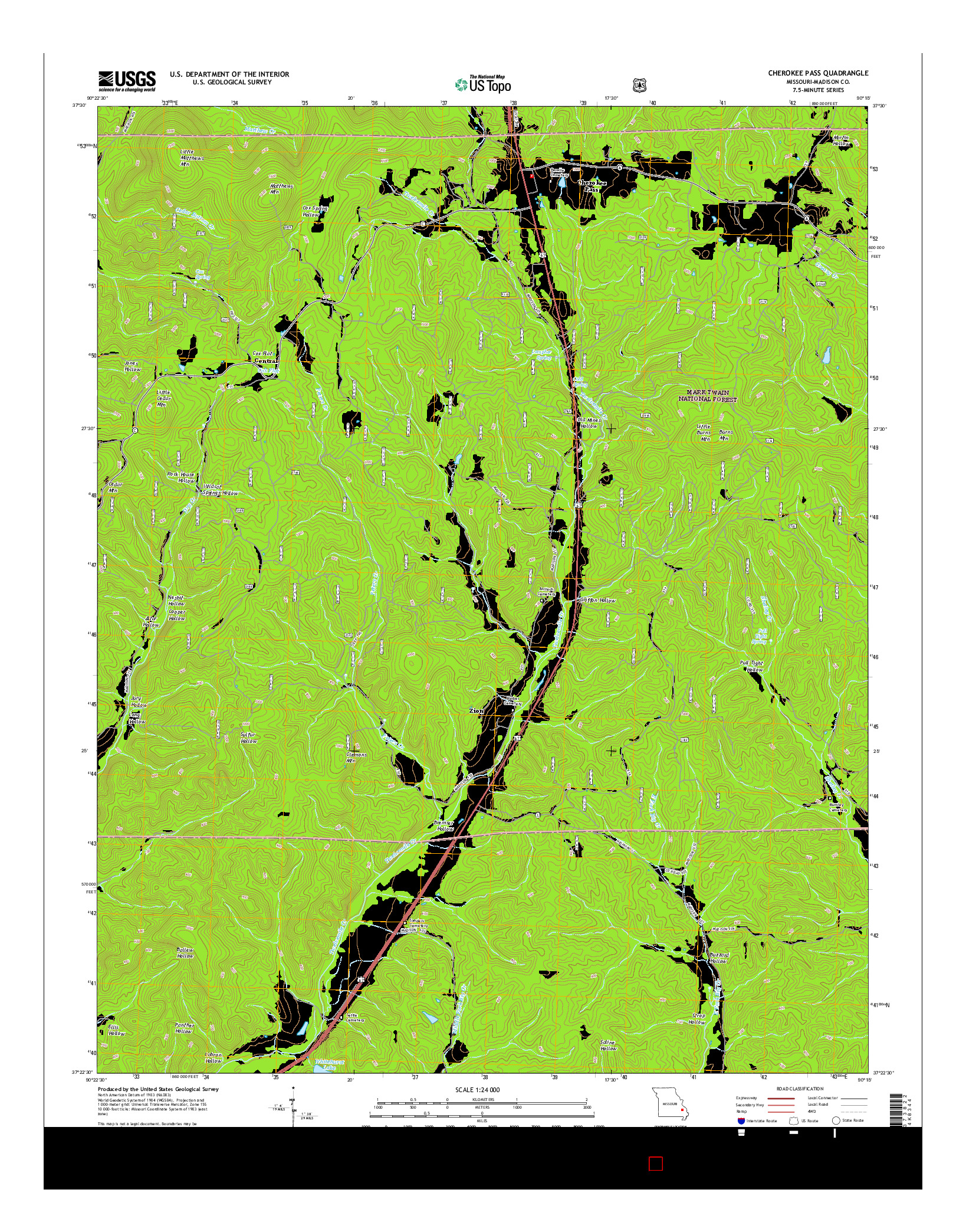 USGS US TOPO 7.5-MINUTE MAP FOR CHEROKEE PASS, MO 2015