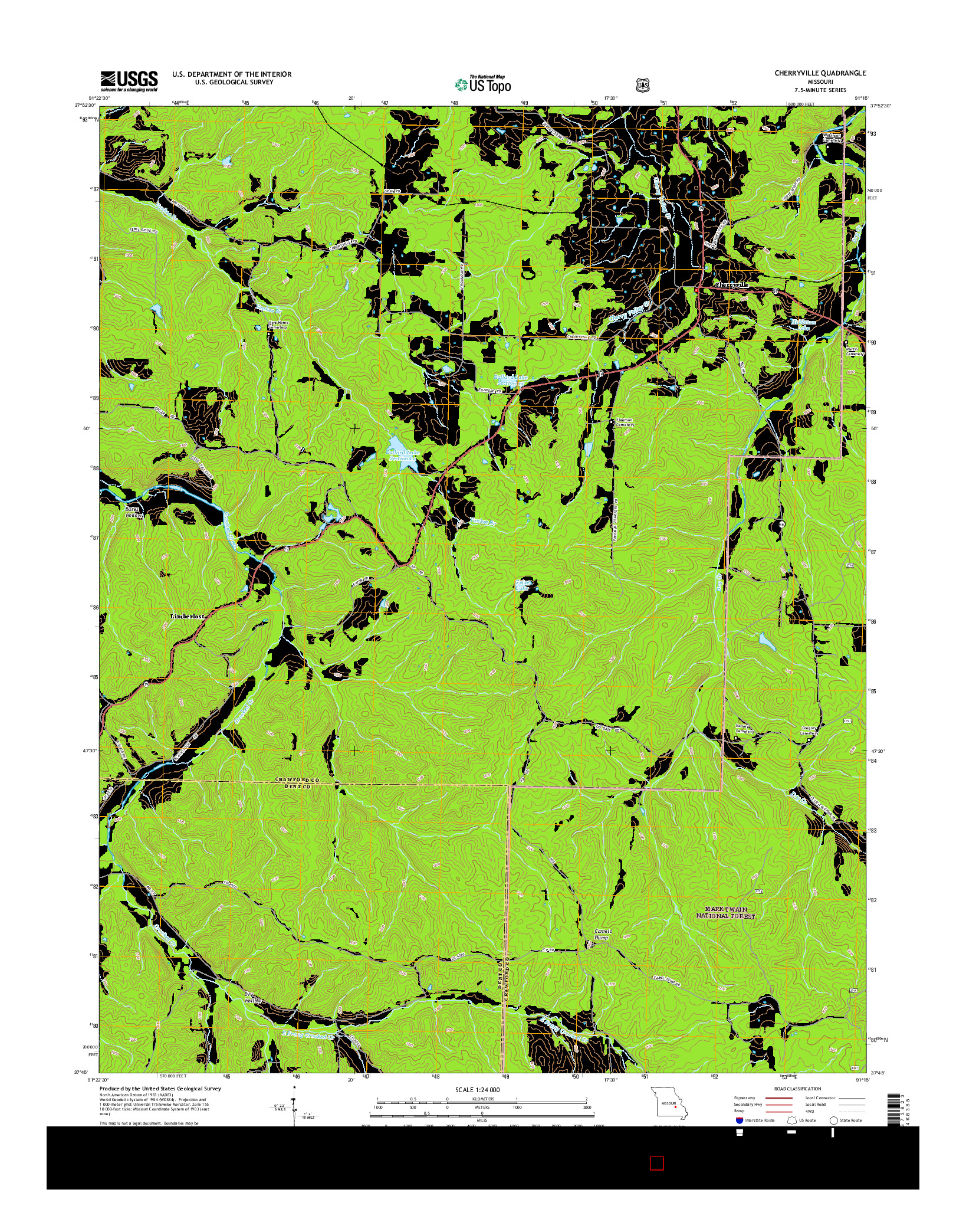 USGS US TOPO 7.5-MINUTE MAP FOR CHERRYVILLE, MO 2015