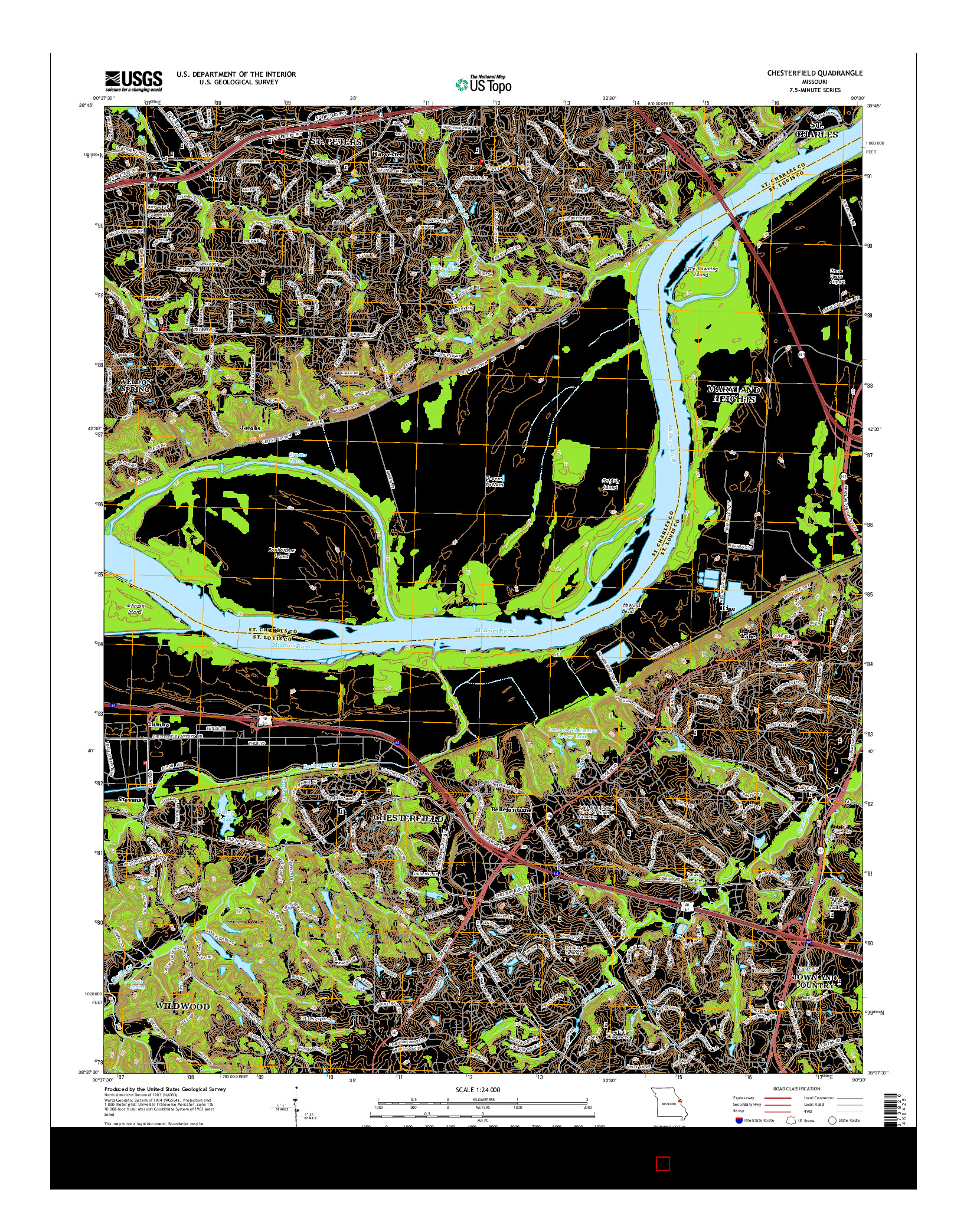 USGS US TOPO 7.5-MINUTE MAP FOR CHESTERFIELD, MO 2015