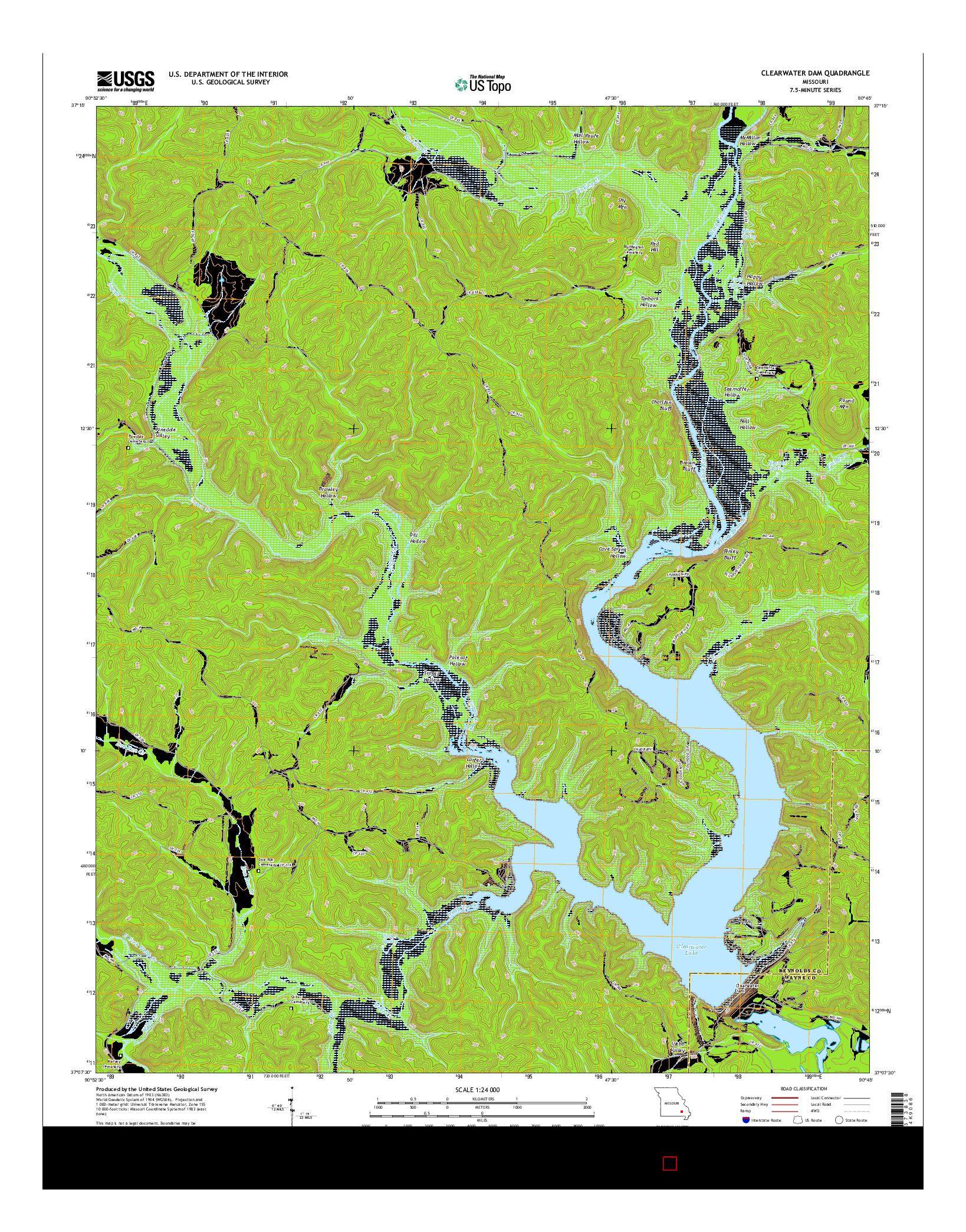 USGS US TOPO 7.5-MINUTE MAP FOR CLEARWATER DAM, MO 2015