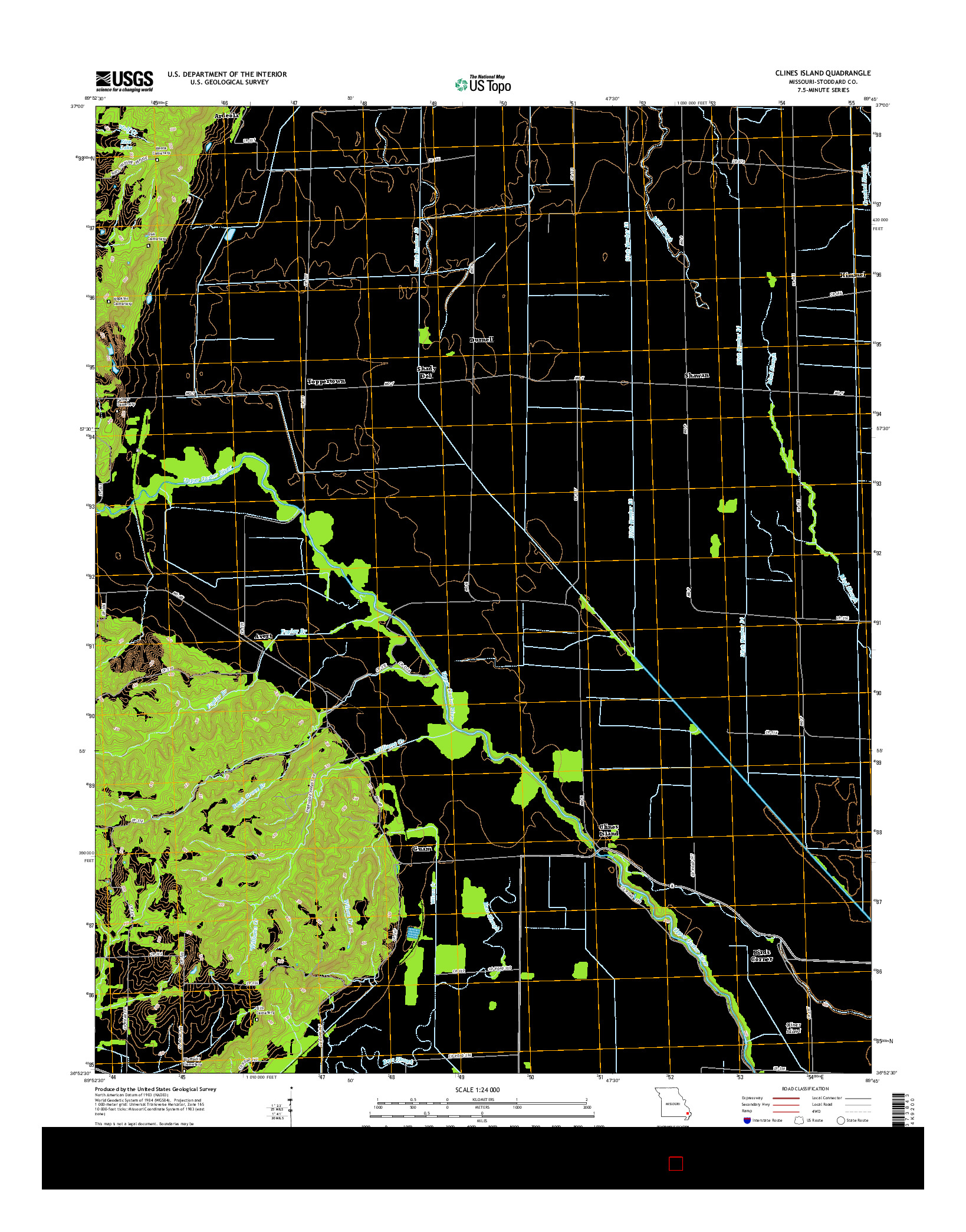USGS US TOPO 7.5-MINUTE MAP FOR CLINES ISLAND, MO 2015