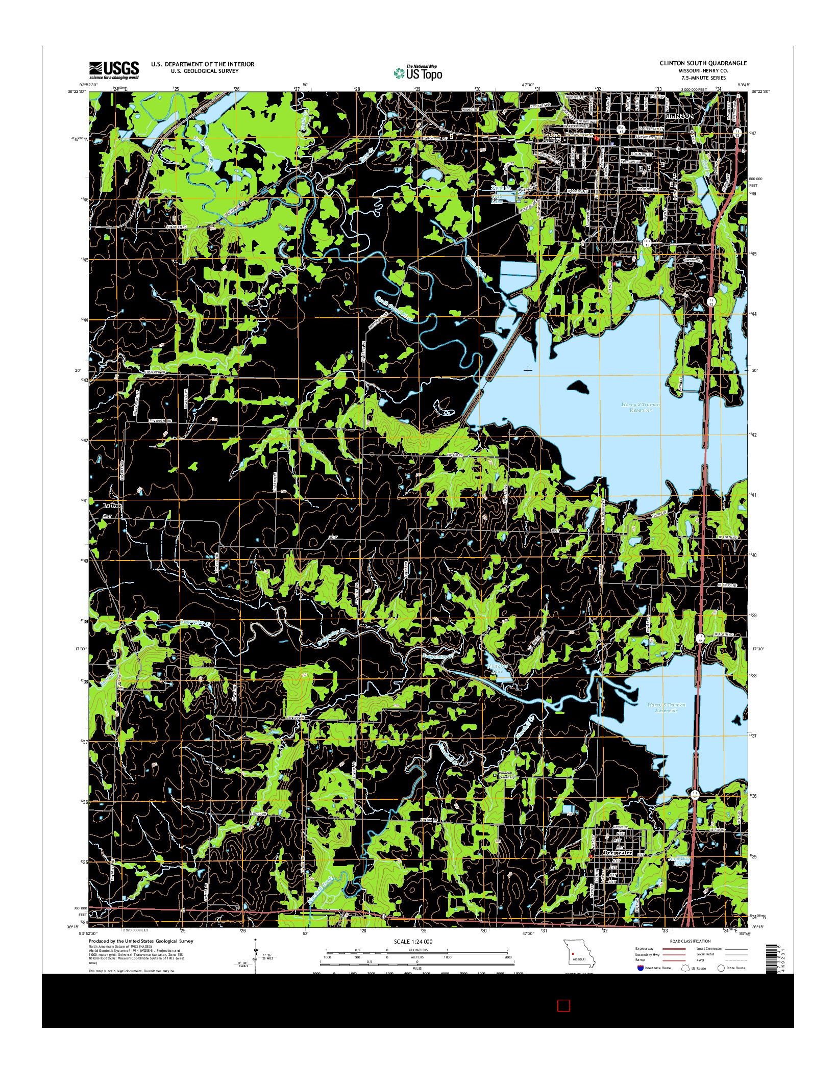 USGS US TOPO 7.5-MINUTE MAP FOR CLINTON SOUTH, MO 2015