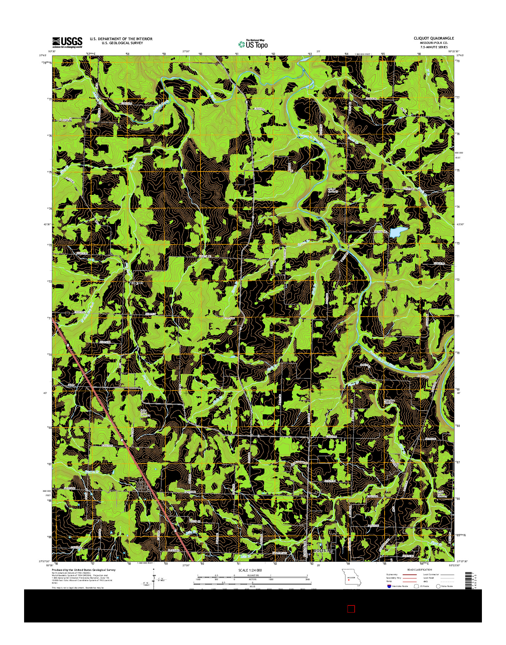 USGS US TOPO 7.5-MINUTE MAP FOR CLIQUOT, MO 2015