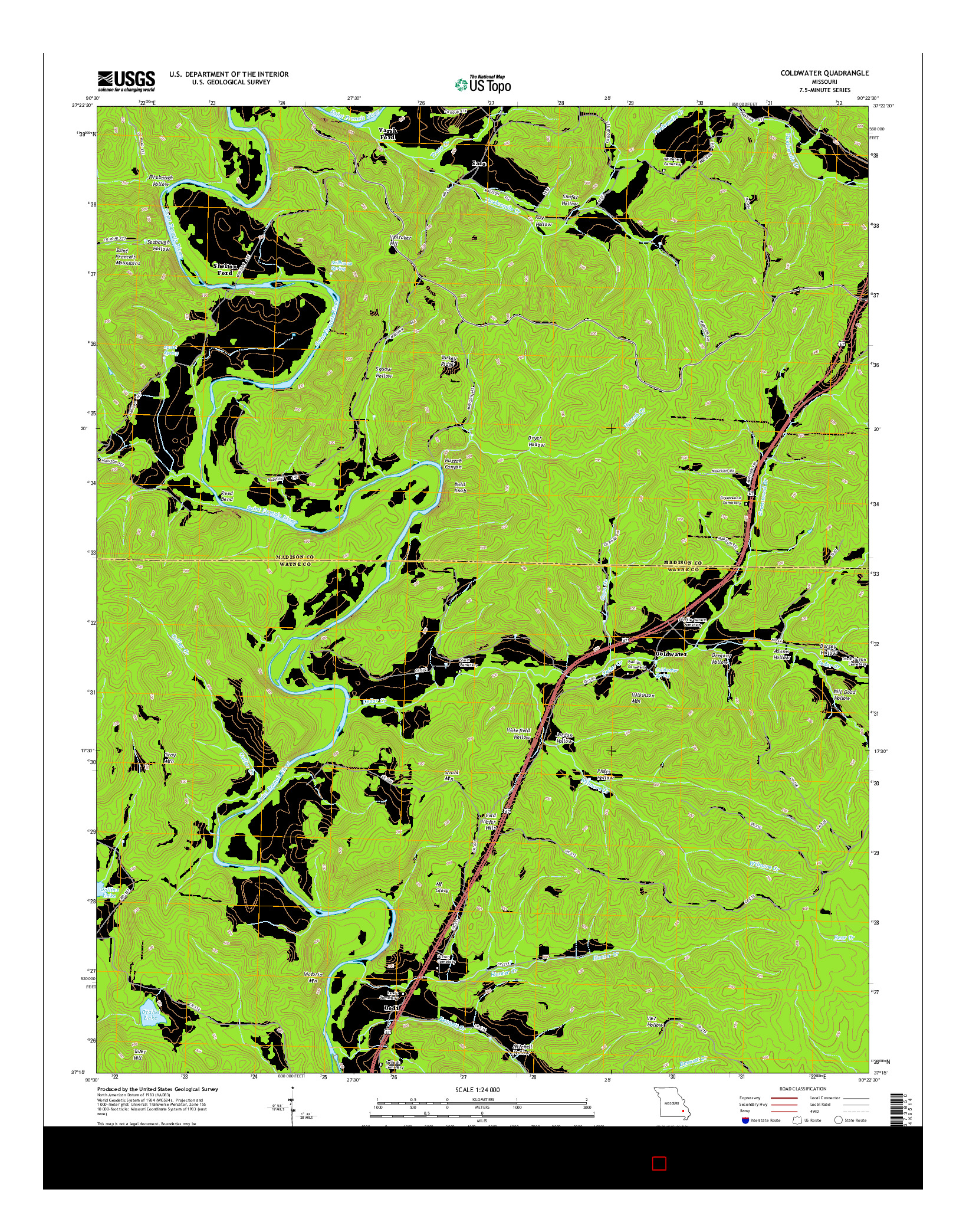 USGS US TOPO 7.5-MINUTE MAP FOR COLDWATER, MO 2015