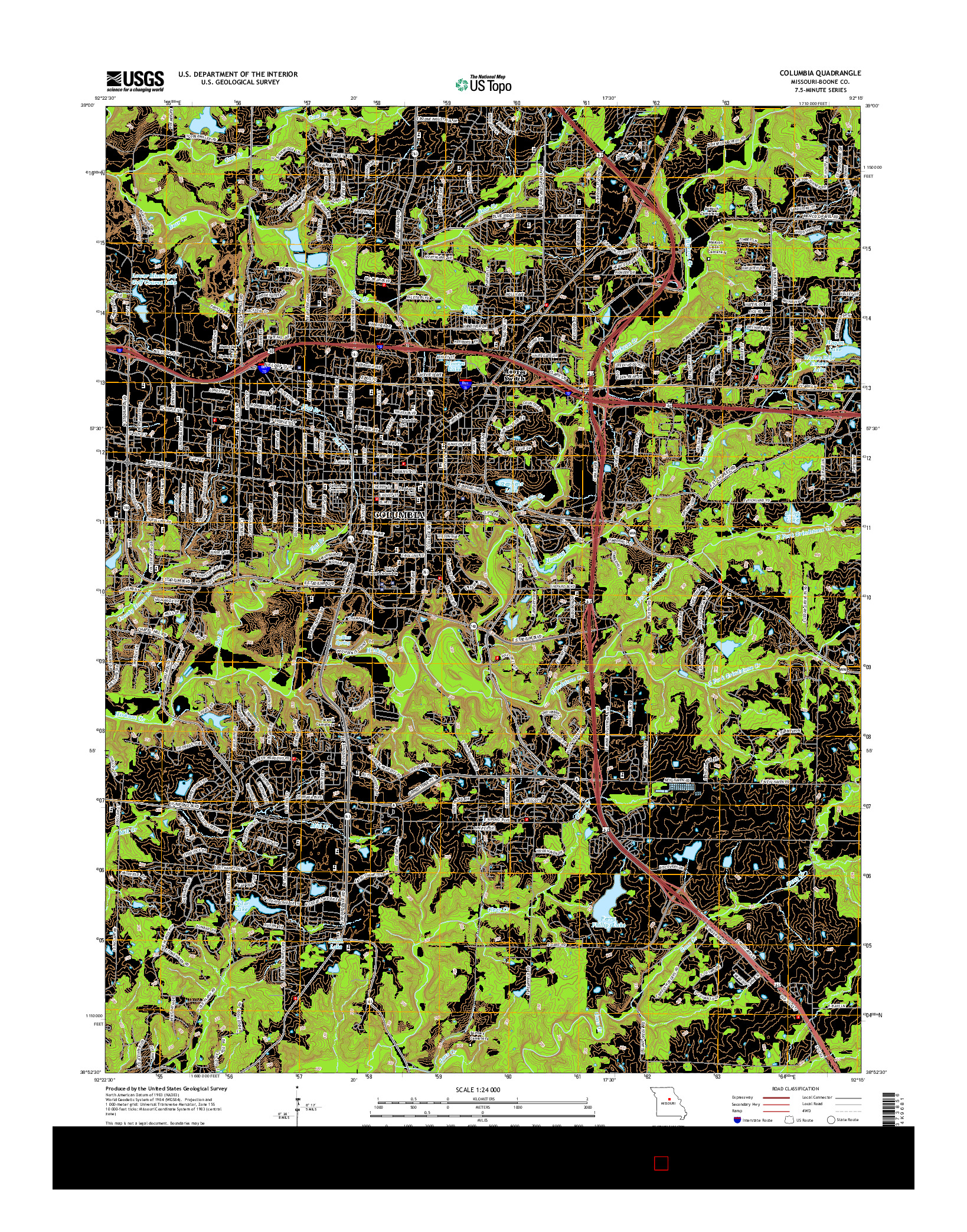 USGS US TOPO 7.5-MINUTE MAP FOR COLUMBIA, MO 2015