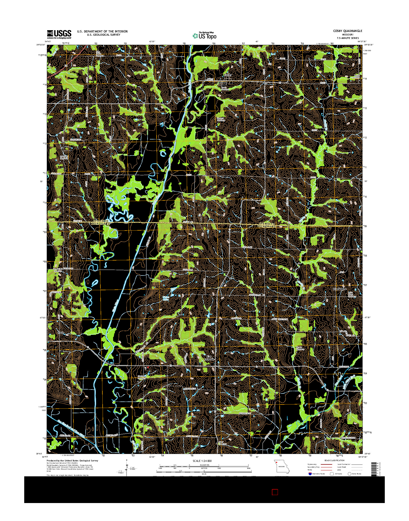 USGS US TOPO 7.5-MINUTE MAP FOR COSBY, MO 2015