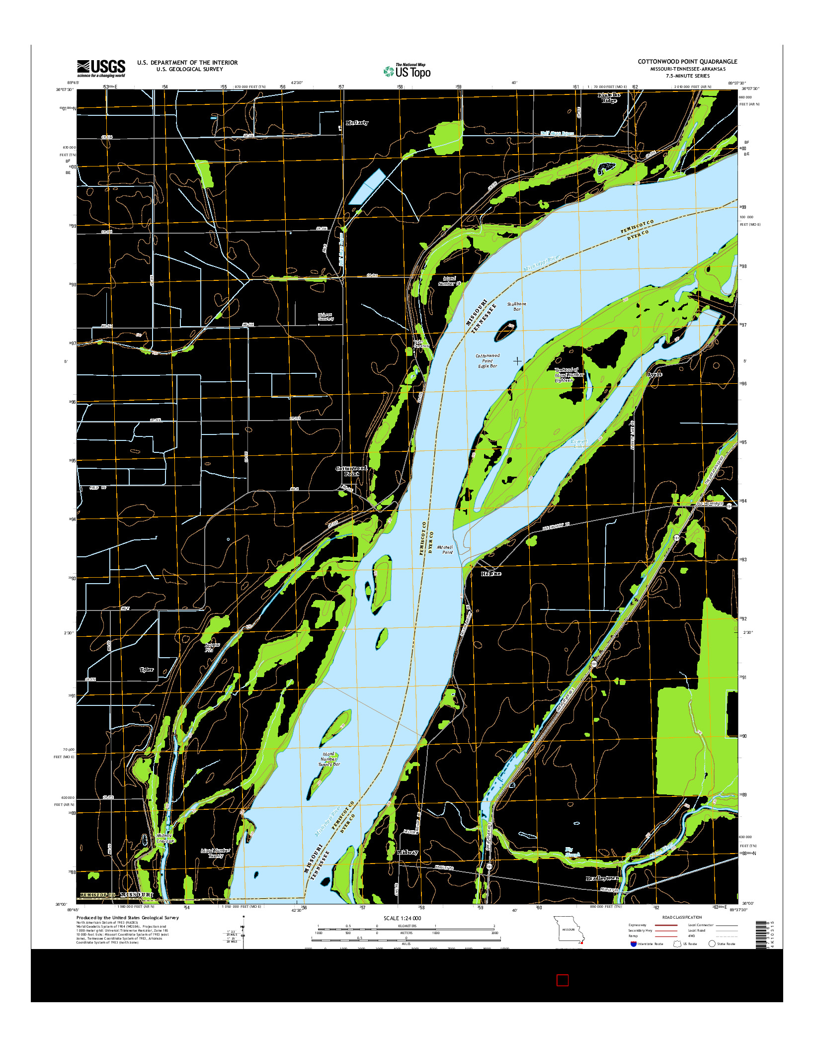 USGS US TOPO 7.5-MINUTE MAP FOR COTTONWOOD POINT, MO-TN-AR 2015