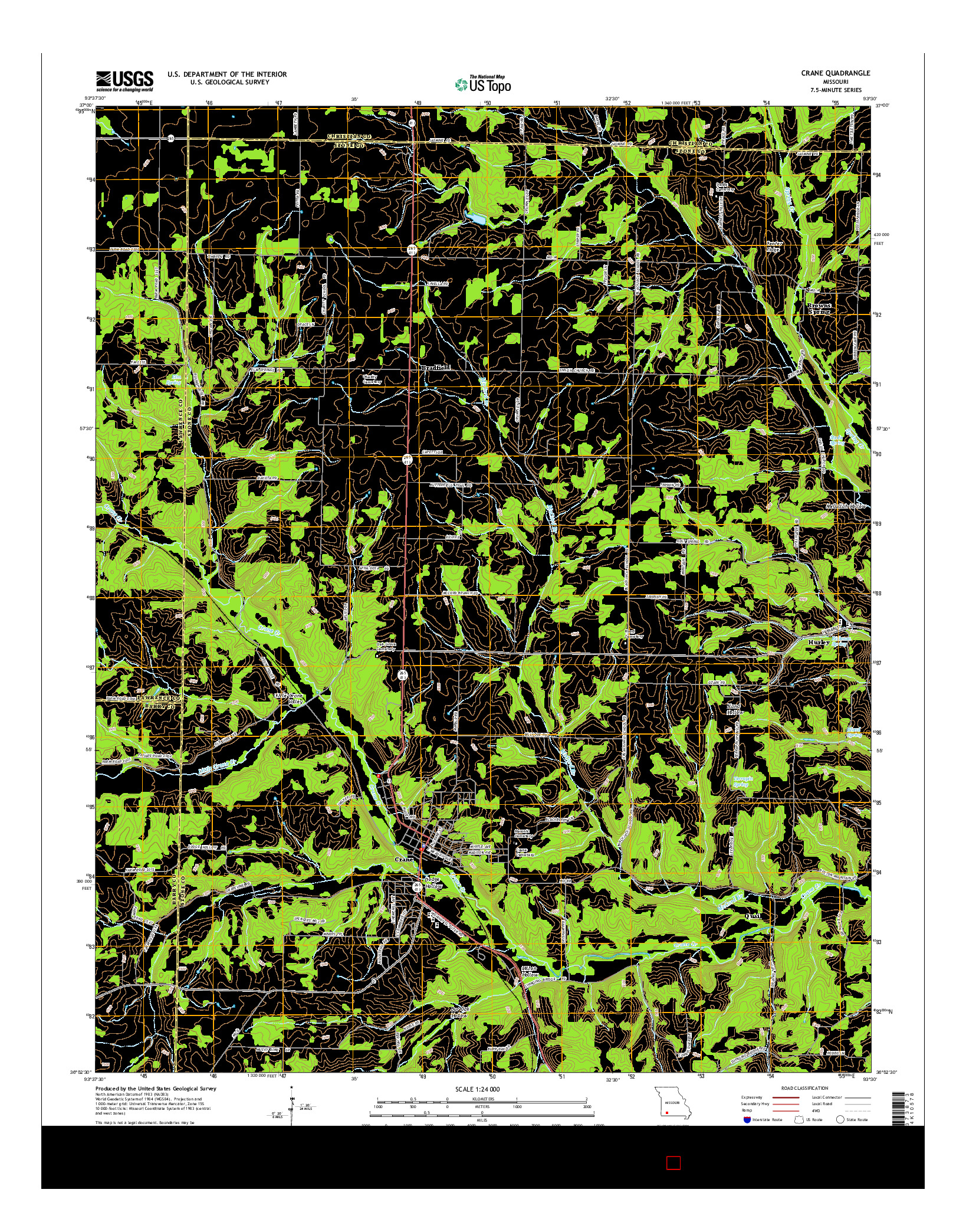 USGS US TOPO 7.5-MINUTE MAP FOR CRANE, MO 2015