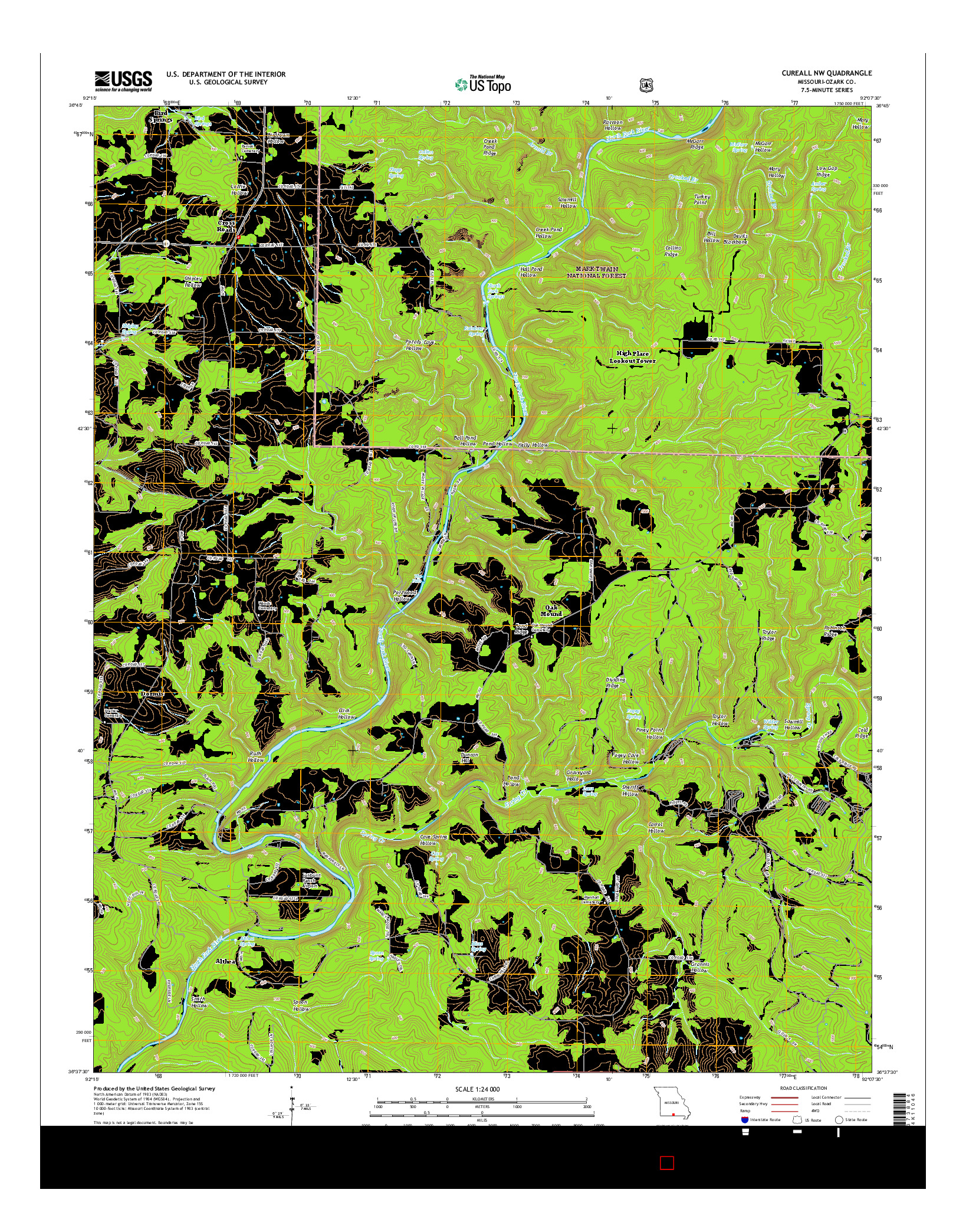 USGS US TOPO 7.5-MINUTE MAP FOR CUREALL NW, MO 2015