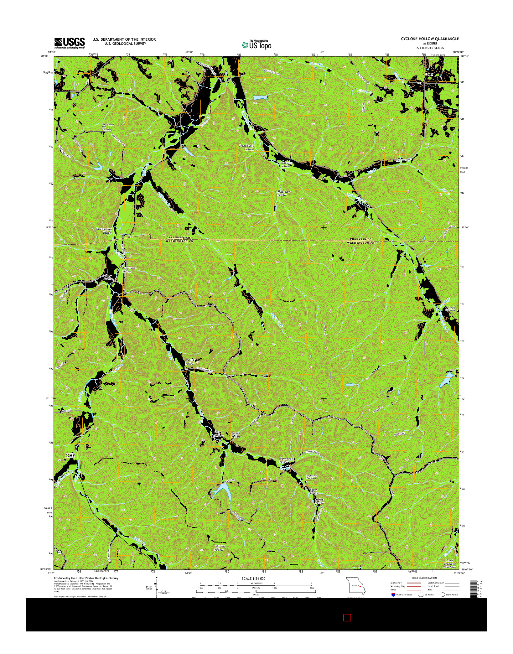 USGS US TOPO 7.5-MINUTE MAP FOR CYCLONE HOLLOW, MO 2015