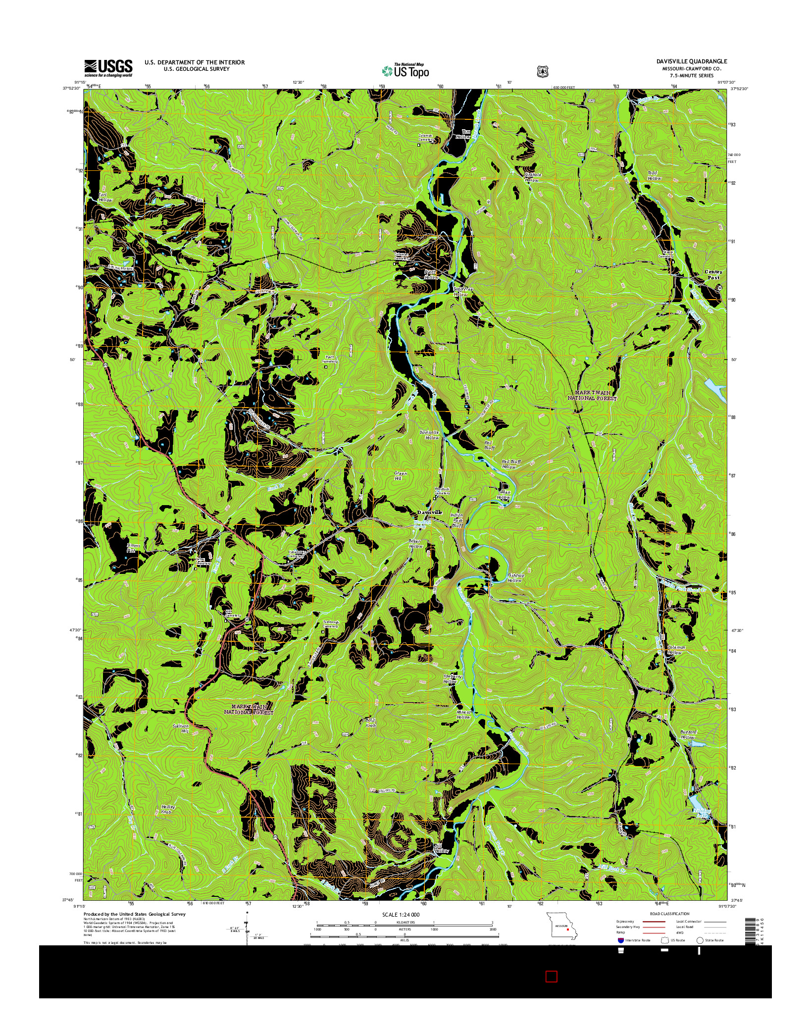 USGS US TOPO 7.5-MINUTE MAP FOR DAVISVILLE, MO 2015