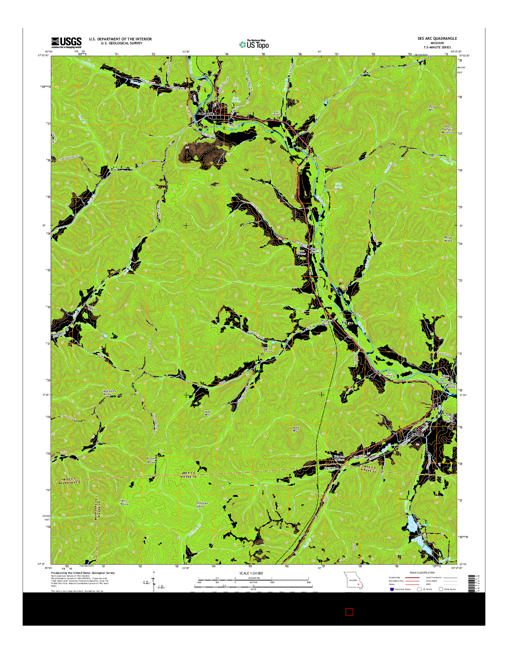 USGS US TOPO 7.5-MINUTE MAP FOR DES ARC, MO 2015