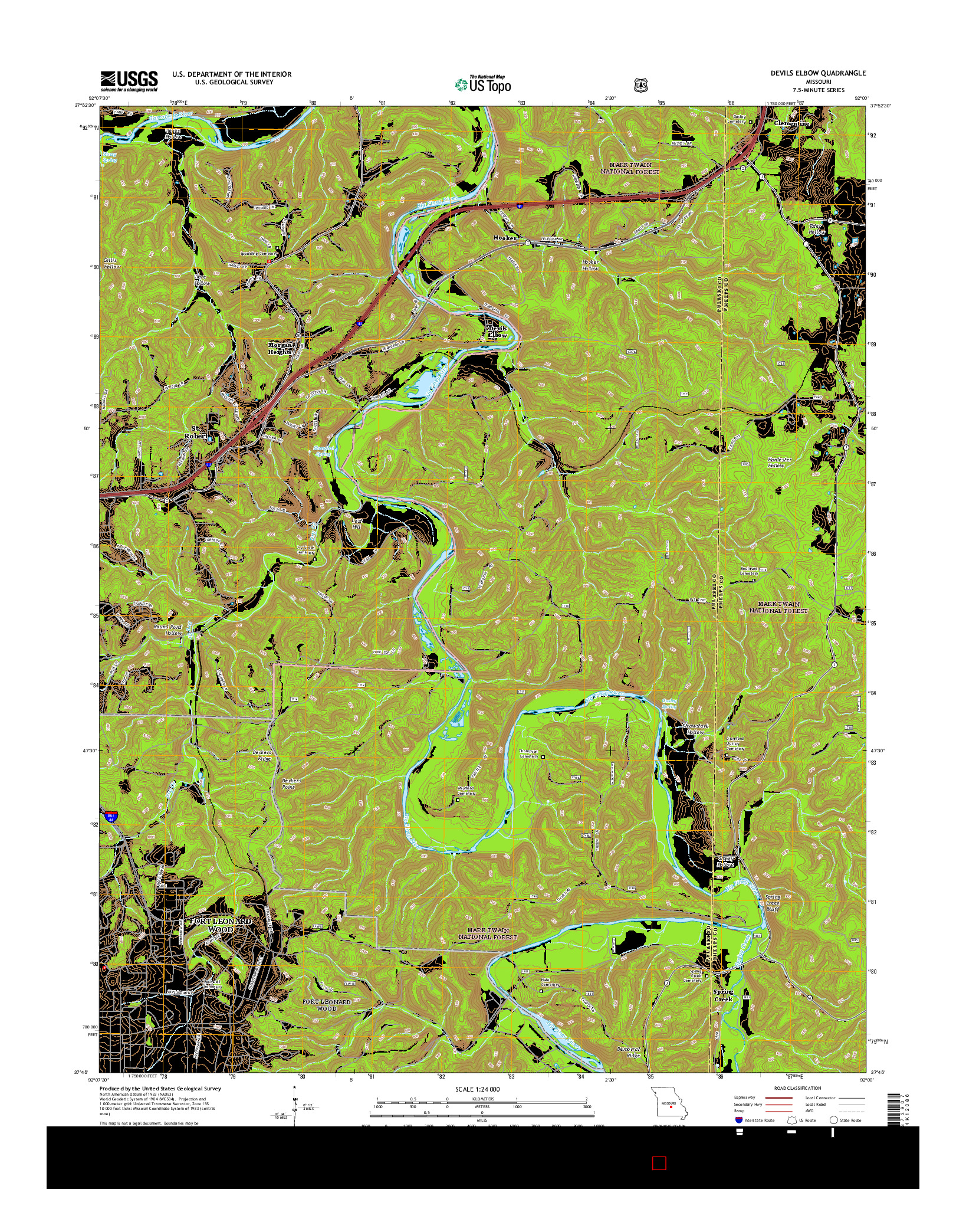 USGS US TOPO 7.5-MINUTE MAP FOR DEVILS ELBOW, MO 2015