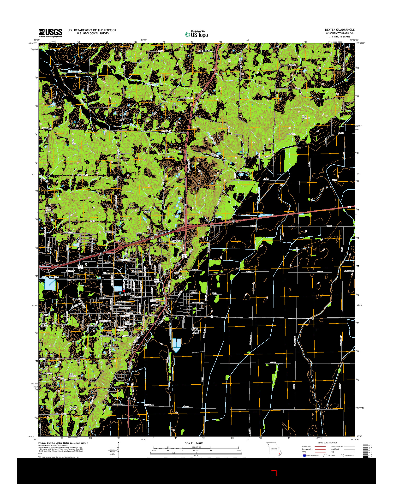 USGS US TOPO 7.5-MINUTE MAP FOR DEXTER, MO 2015