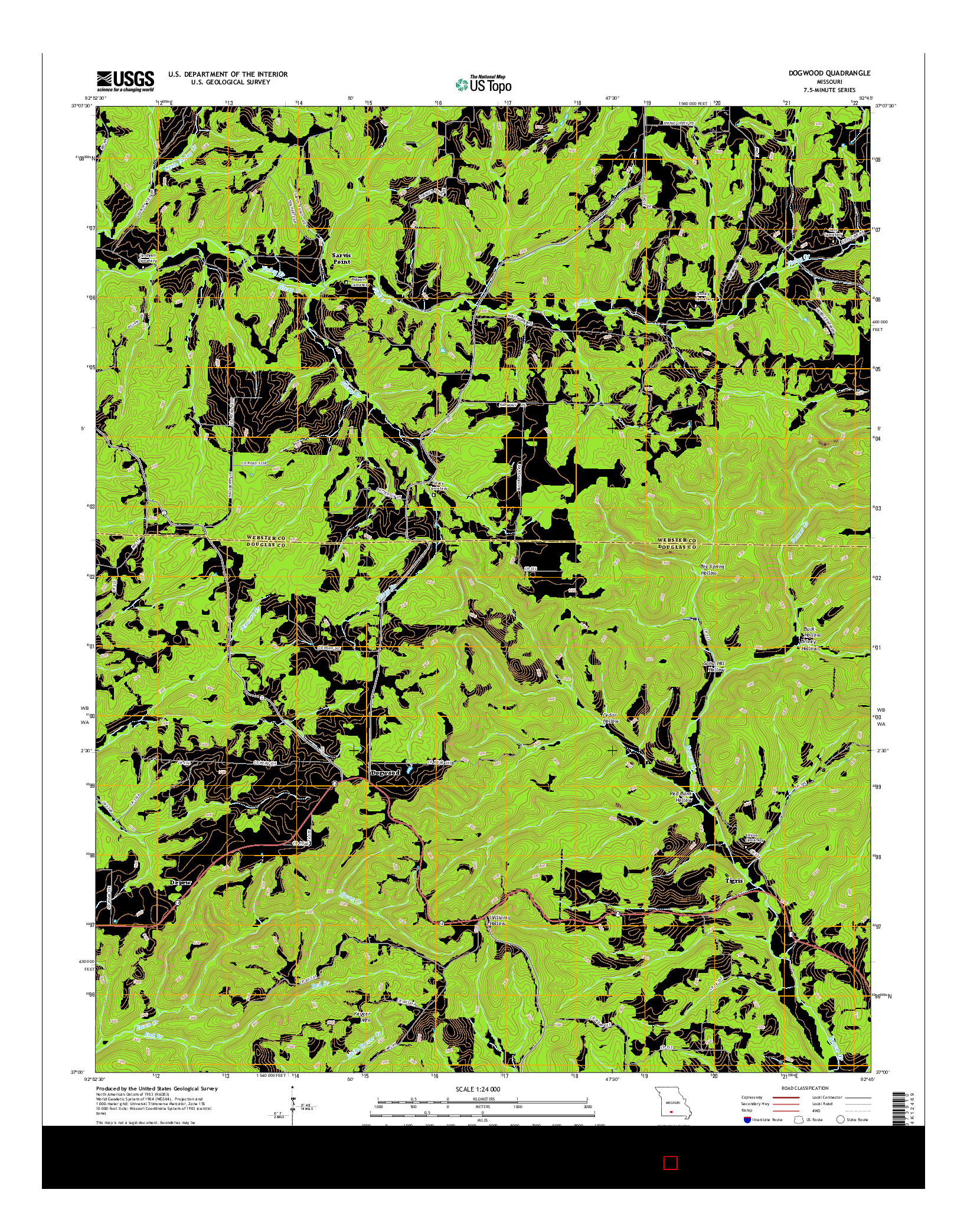 USGS US TOPO 7.5-MINUTE MAP FOR DOGWOOD, MO 2015