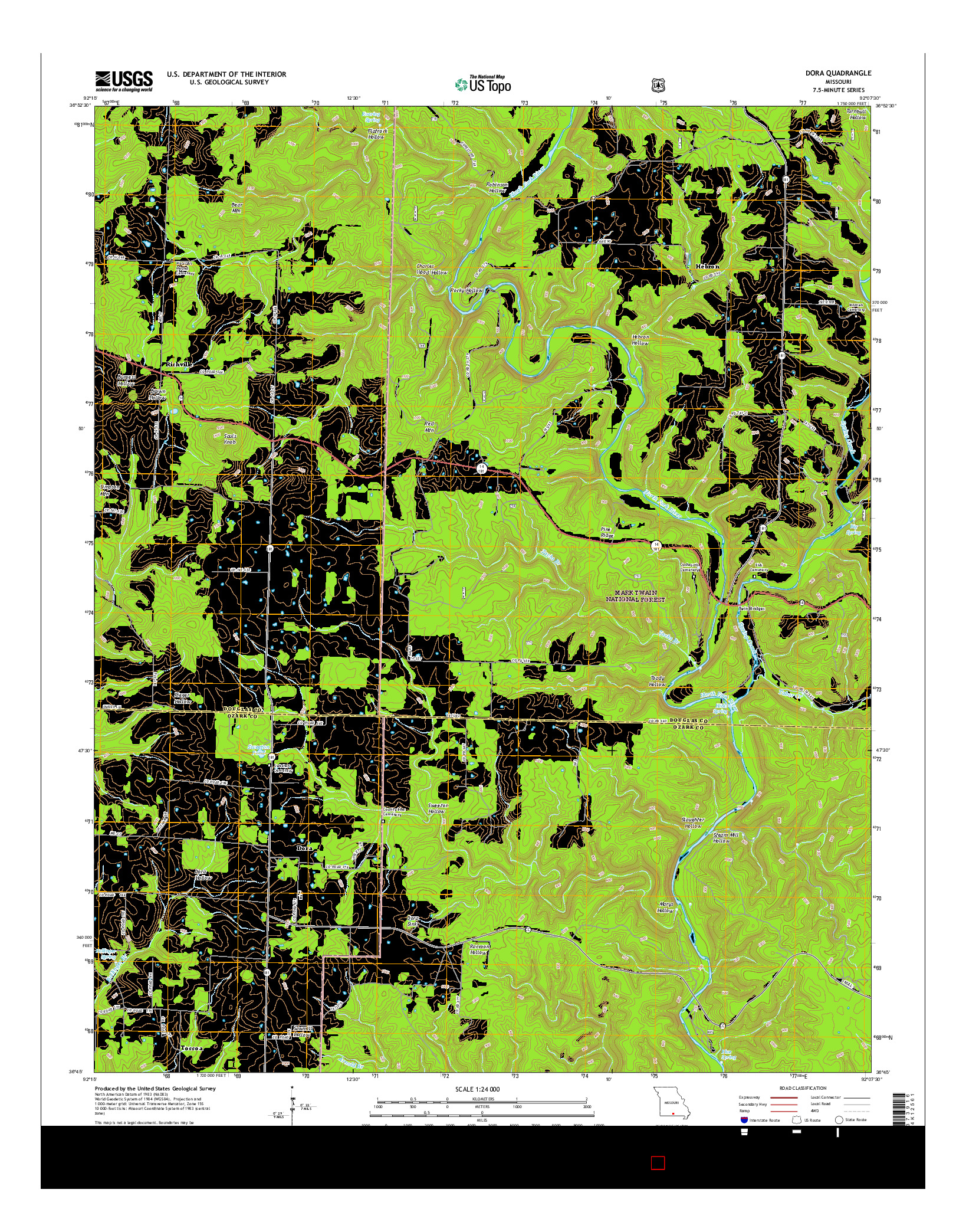 USGS US TOPO 7.5-MINUTE MAP FOR DORA, MO 2015