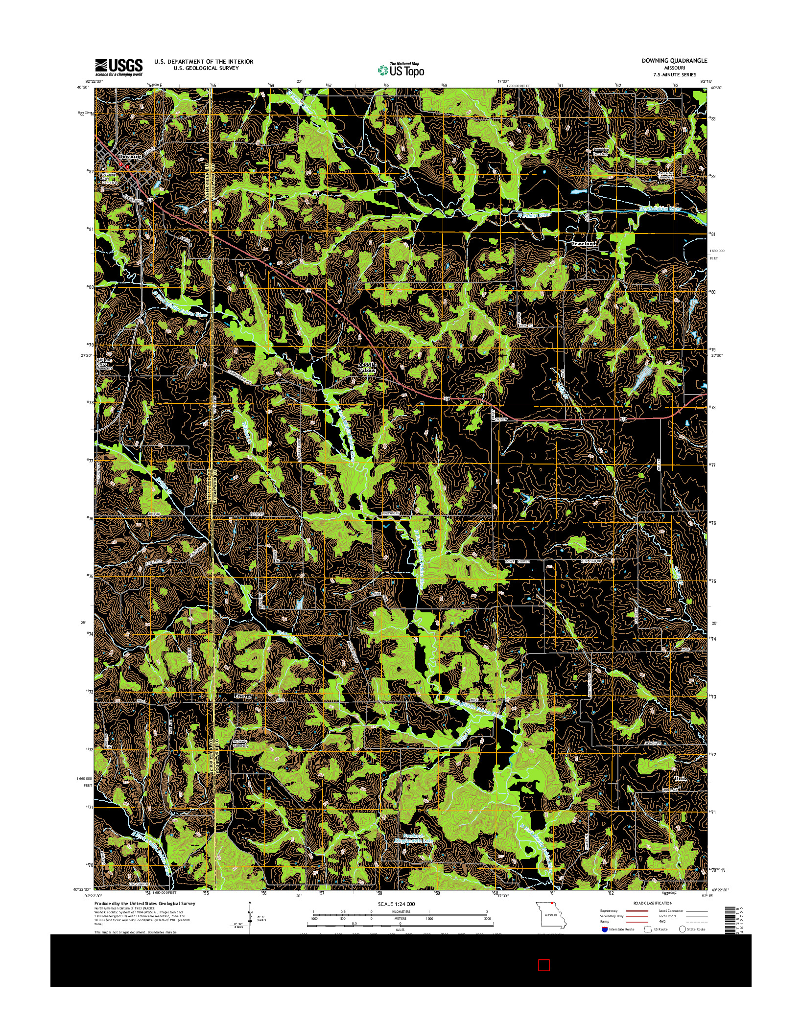 USGS US TOPO 7.5-MINUTE MAP FOR DOWNING, MO 2015