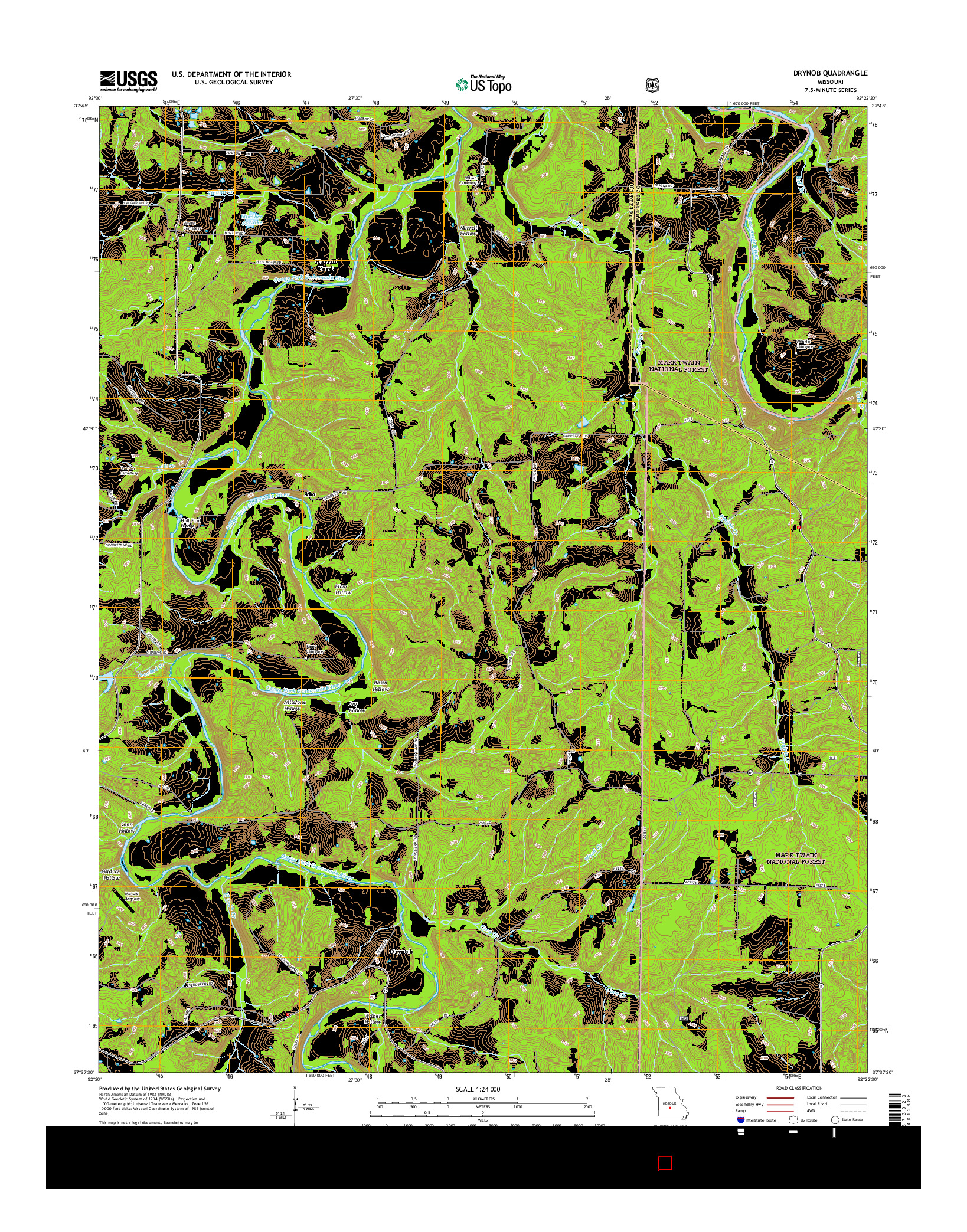 USGS US TOPO 7.5-MINUTE MAP FOR DRYNOB, MO 2015