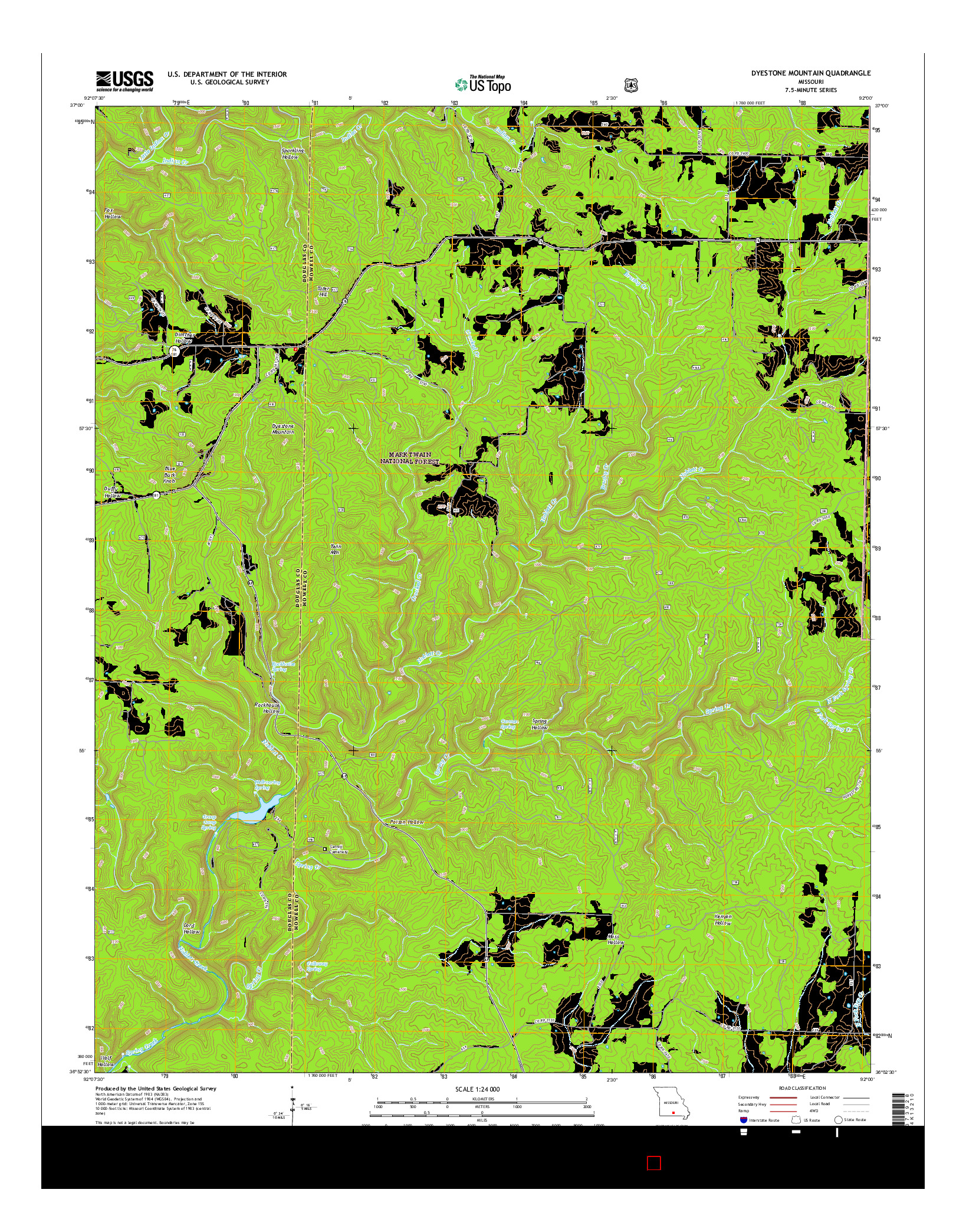 USGS US TOPO 7.5-MINUTE MAP FOR DYESTONE MOUNTAIN, MO 2015