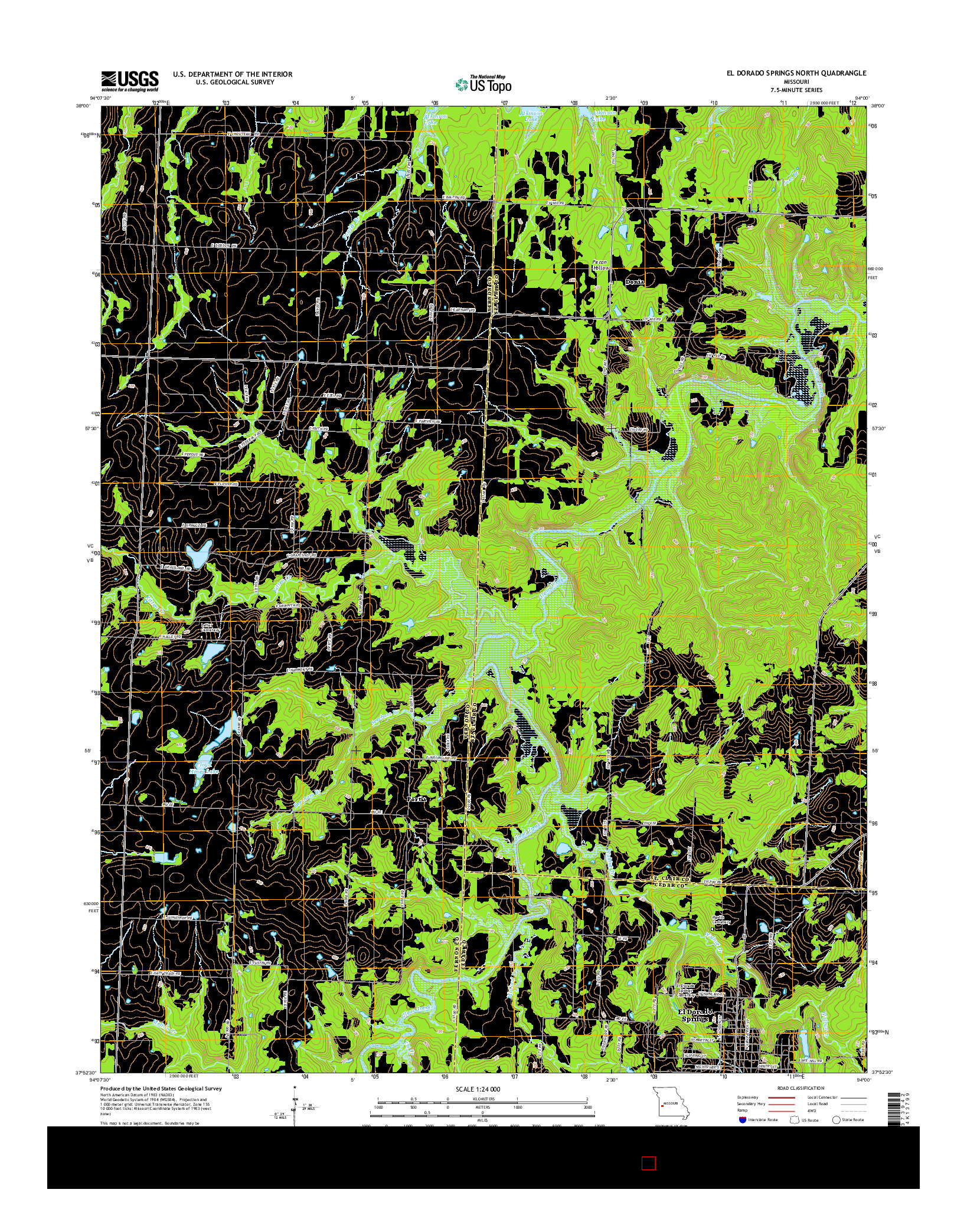 USGS US TOPO 7.5-MINUTE MAP FOR EL DORADO SPRINGS NORTH, MO 2015