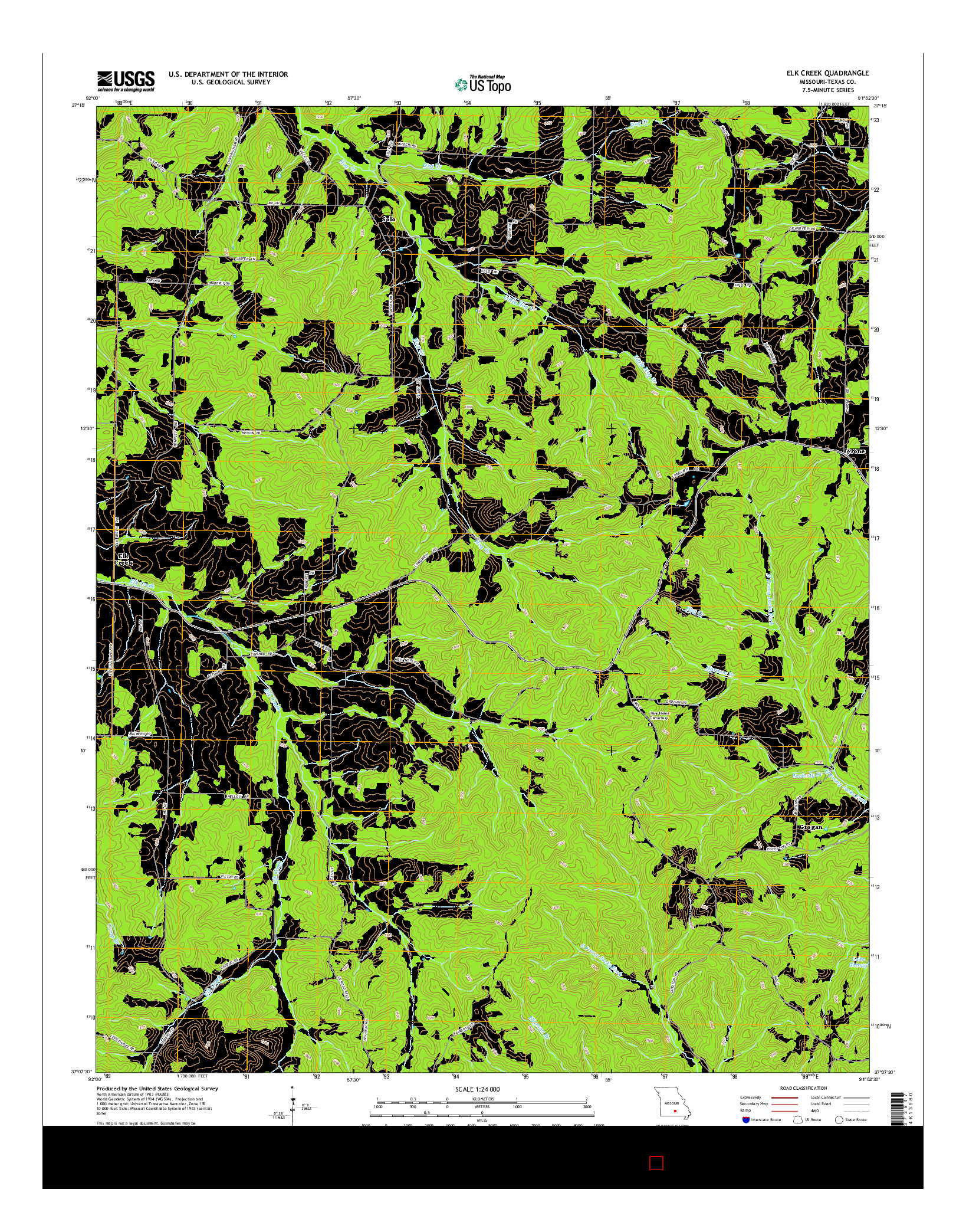 USGS US TOPO 7.5-MINUTE MAP FOR ELK CREEK, MO 2015