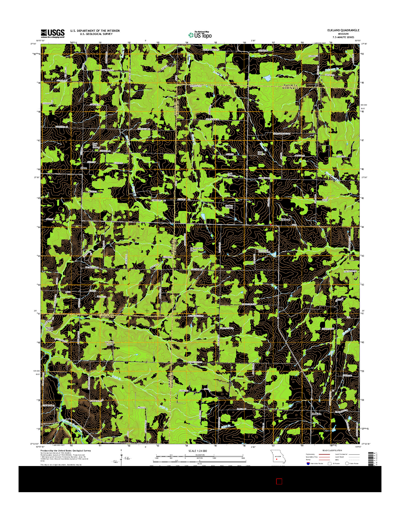 USGS US TOPO 7.5-MINUTE MAP FOR ELKLAND, MO 2015