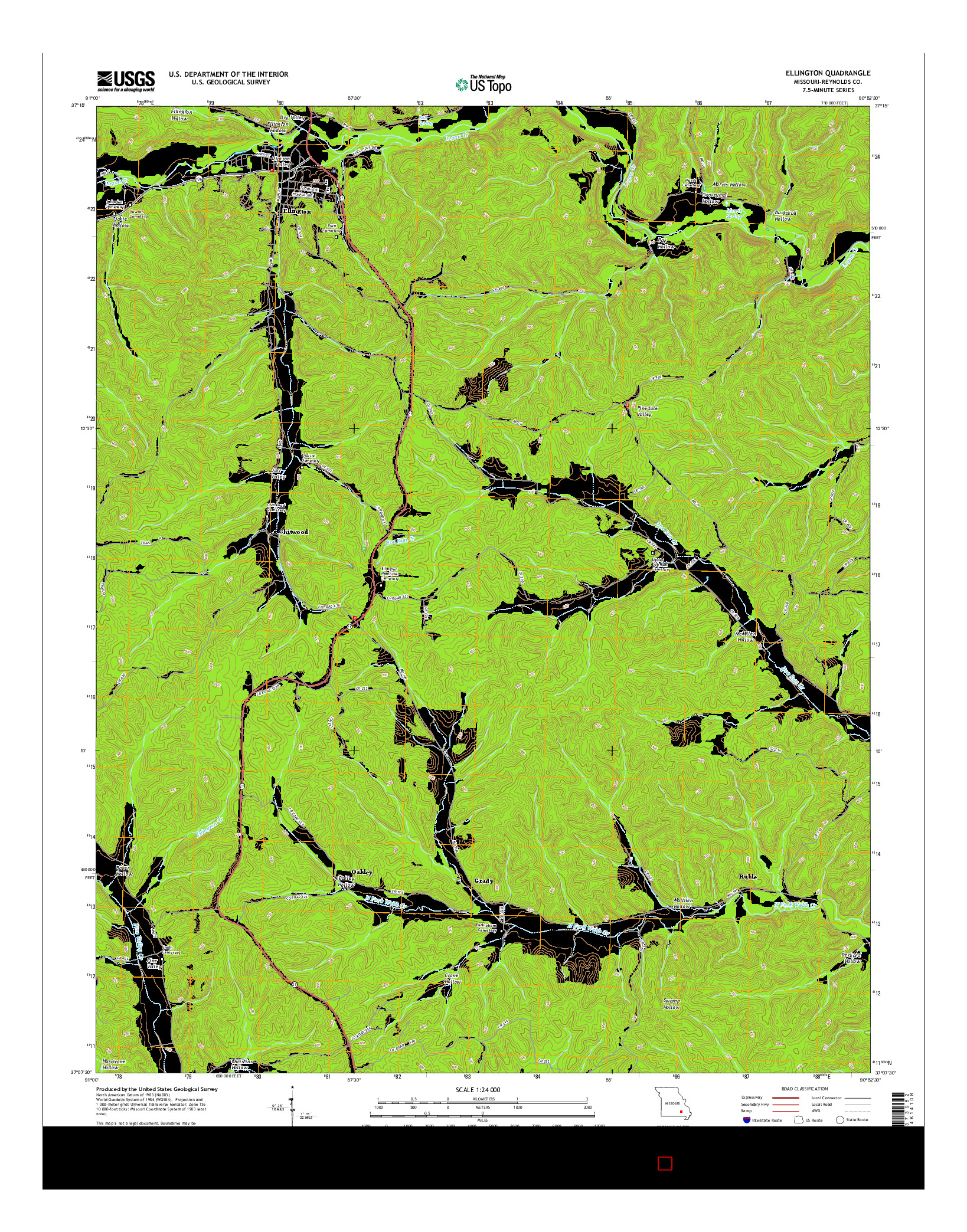 USGS US TOPO 7.5-MINUTE MAP FOR ELLINGTON, MO 2015