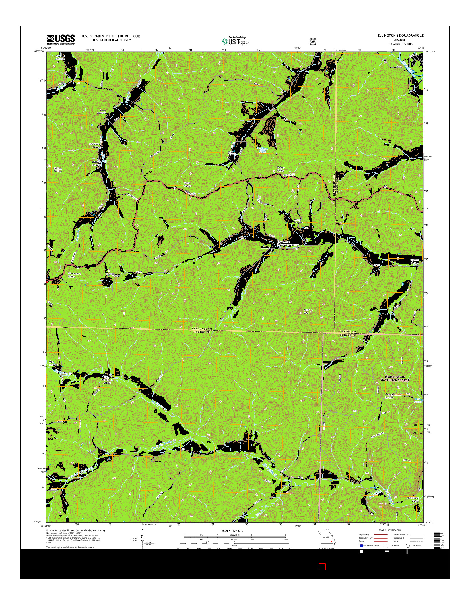 USGS US TOPO 7.5-MINUTE MAP FOR ELLINGTON SE, MO 2015