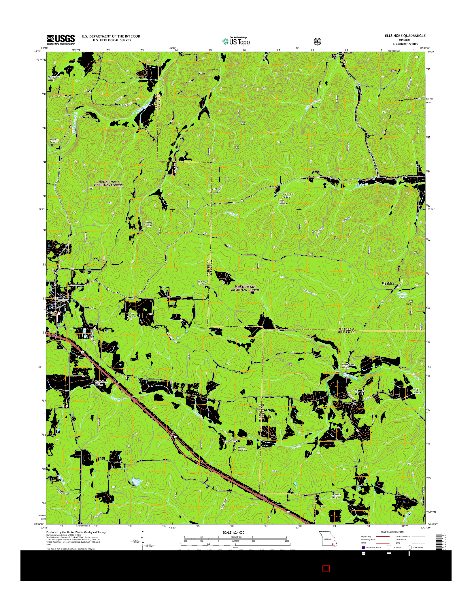 USGS US TOPO 7.5-MINUTE MAP FOR ELLSINORE, MO 2015
