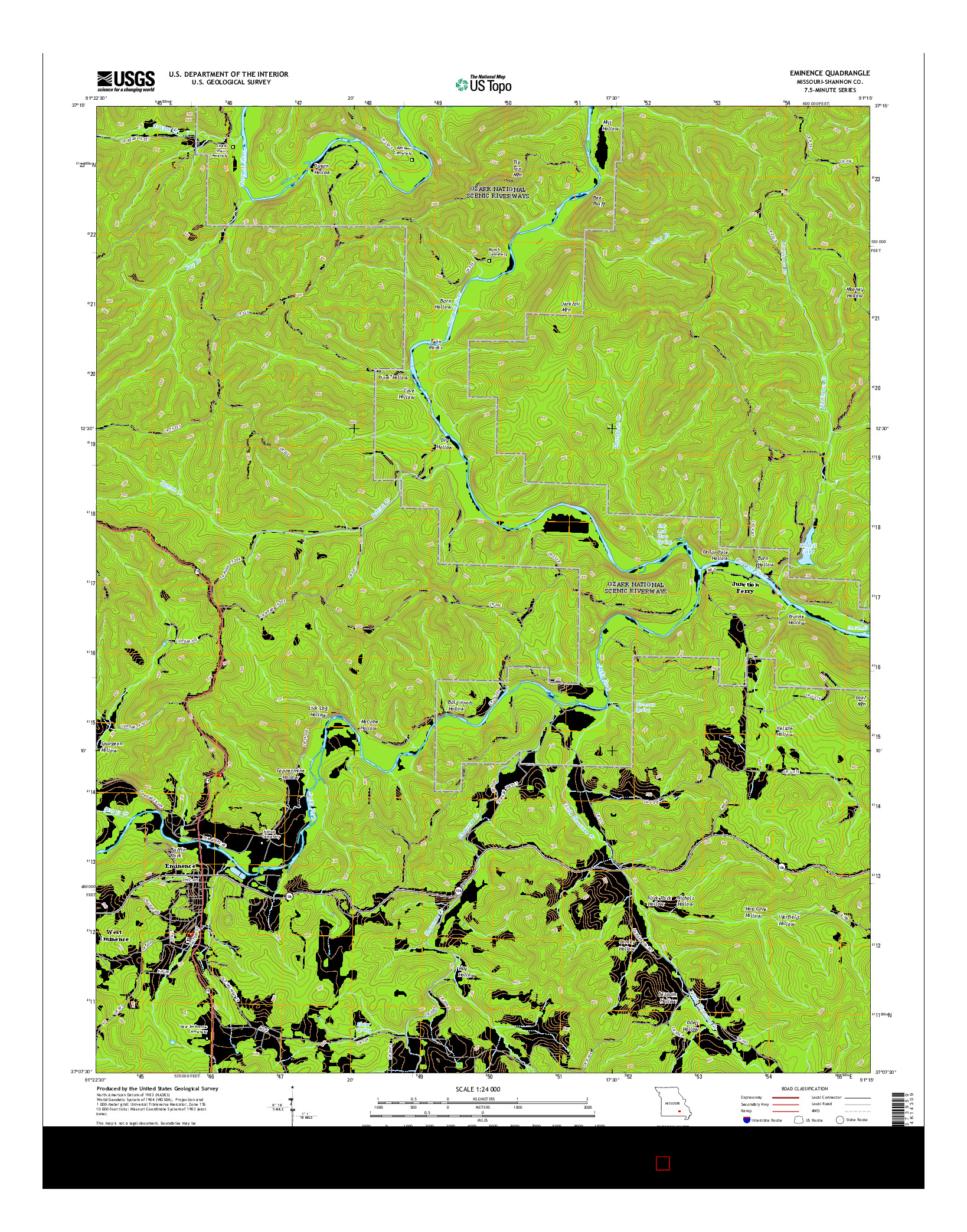USGS US TOPO 7.5-MINUTE MAP FOR EMINENCE, MO 2015