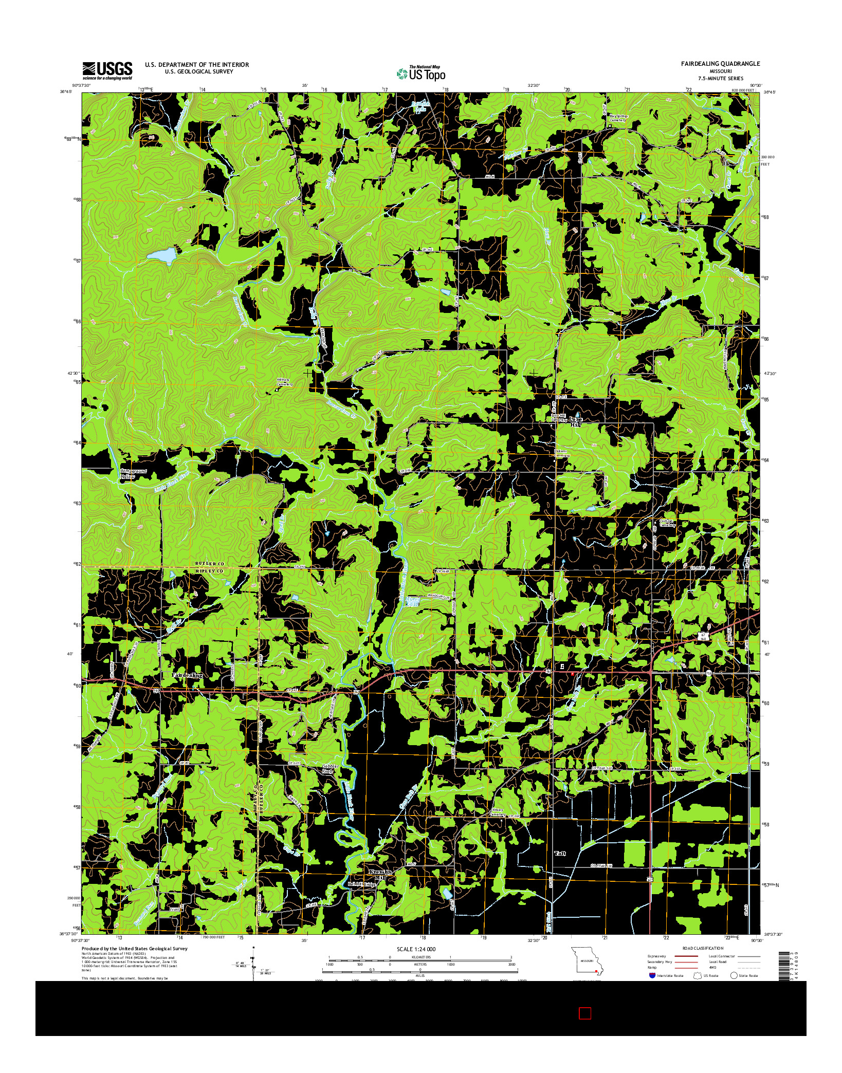 USGS US TOPO 7.5-MINUTE MAP FOR FAIRDEALING, MO 2015