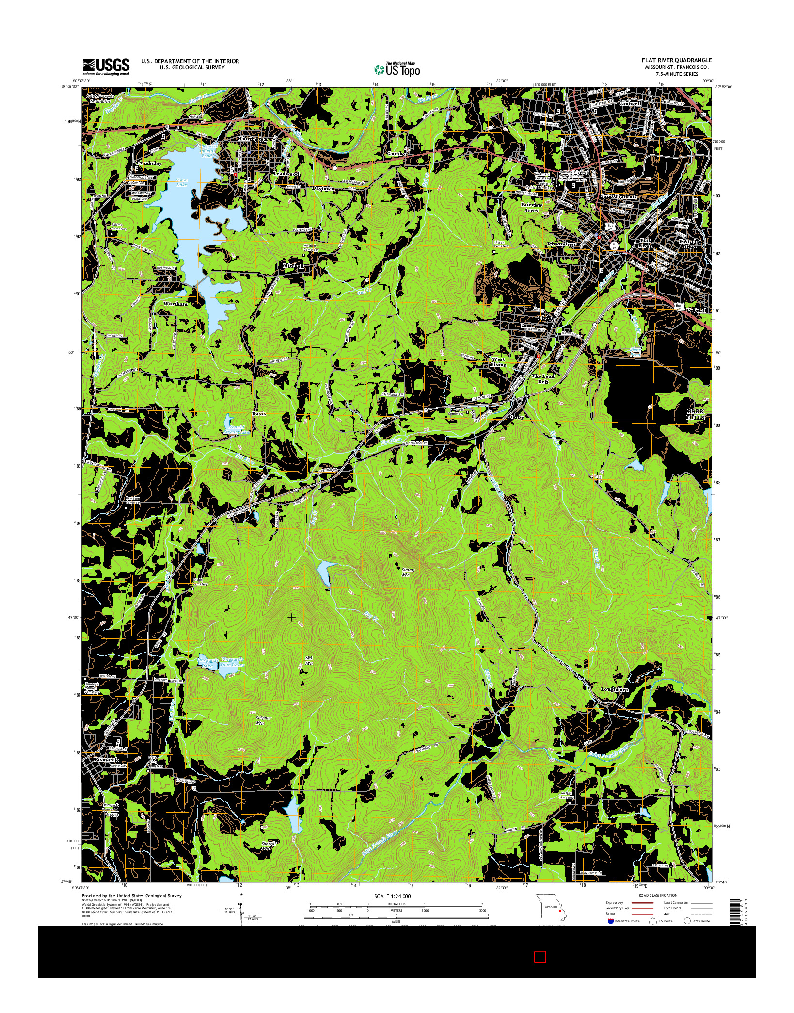 USGS US TOPO 7.5-MINUTE MAP FOR FLAT RIVER, MO 2015